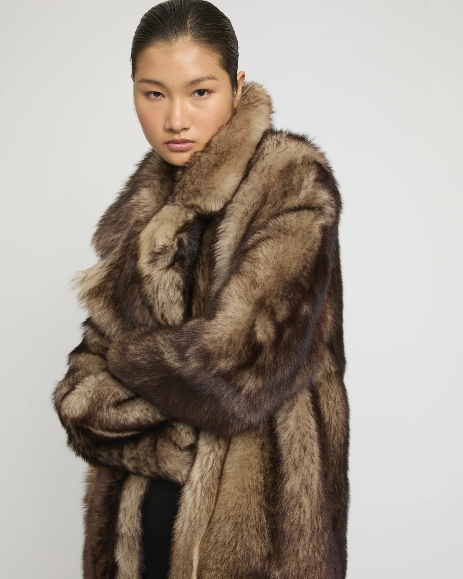 Manteau long réversible en peau lainée d'agneau Toscane Folk - Image 3