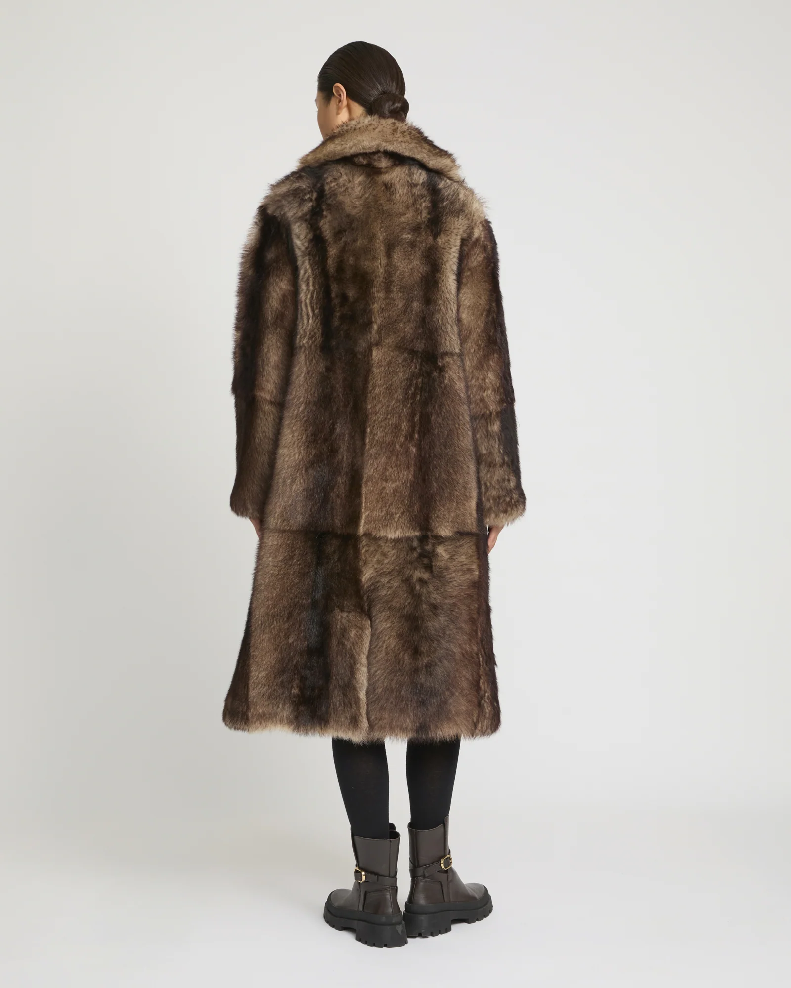 Manteau long réversible en peau lainée d'agneau Toscane Folk - Image 4