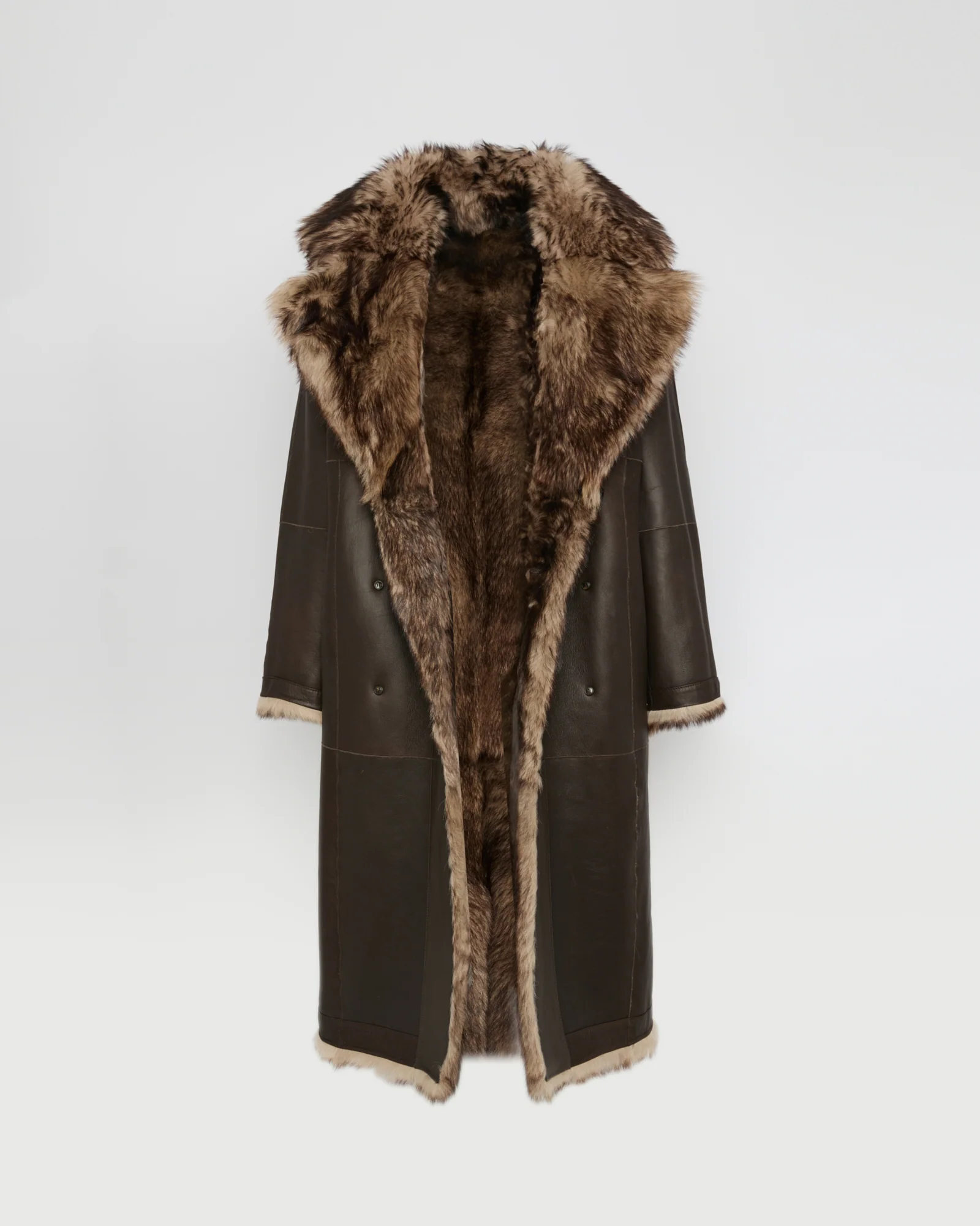 Manteau long réversible en peau lainée d'agneau Toscane Folk - Image 7