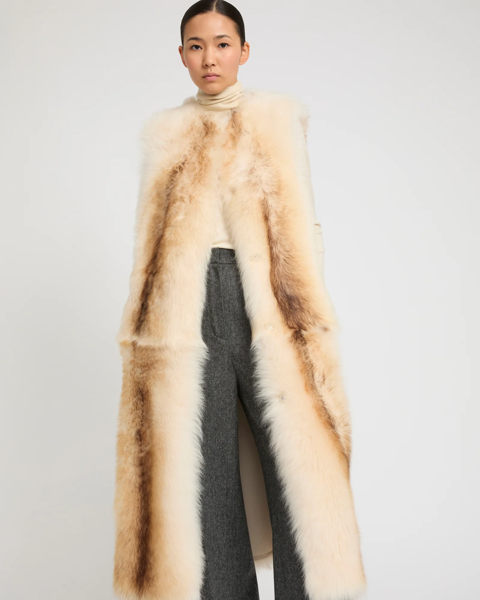 Gilet long en peau lainée d'agneau Toscane - Image 3