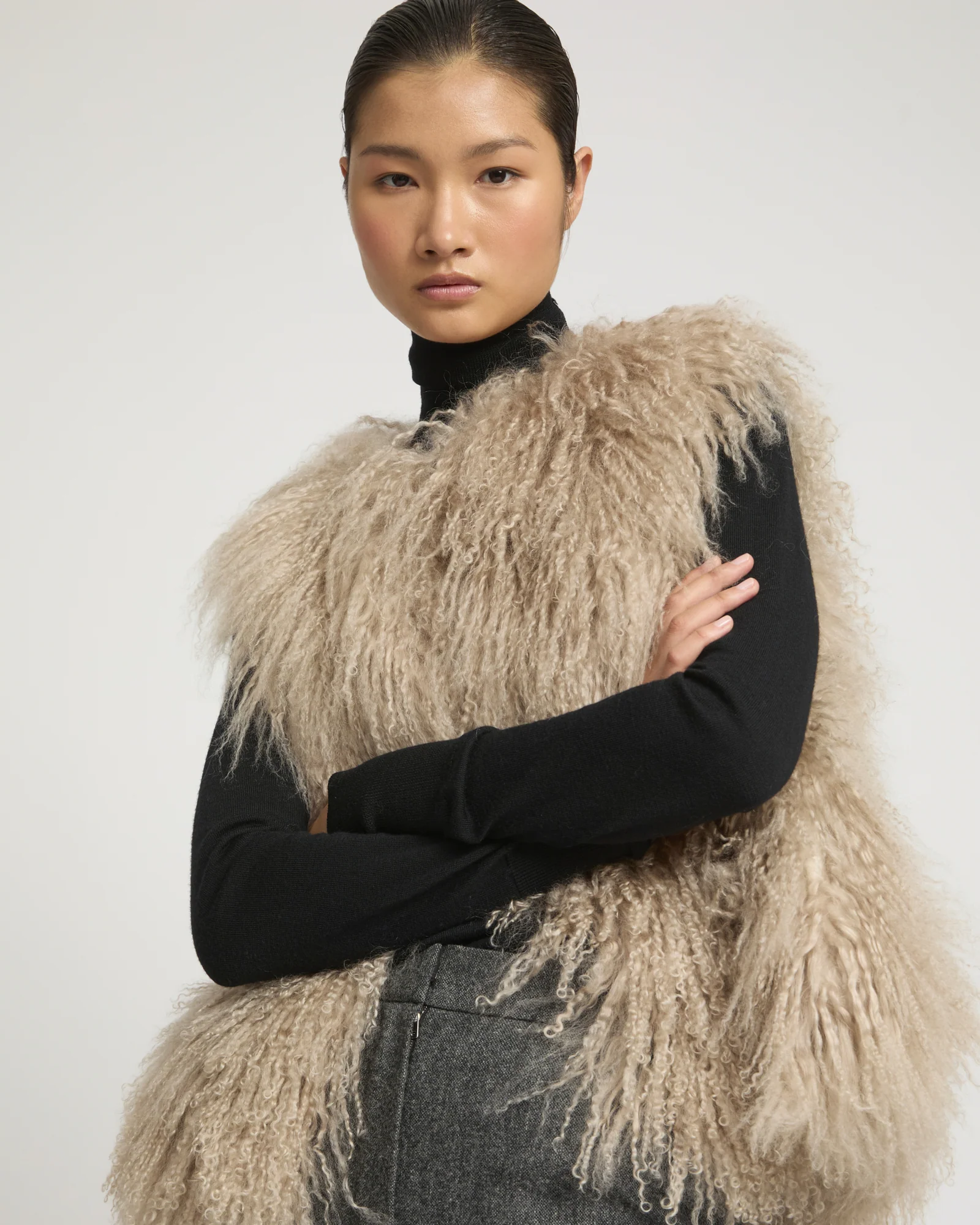 Gilet sans manches en agneau de Mongolie