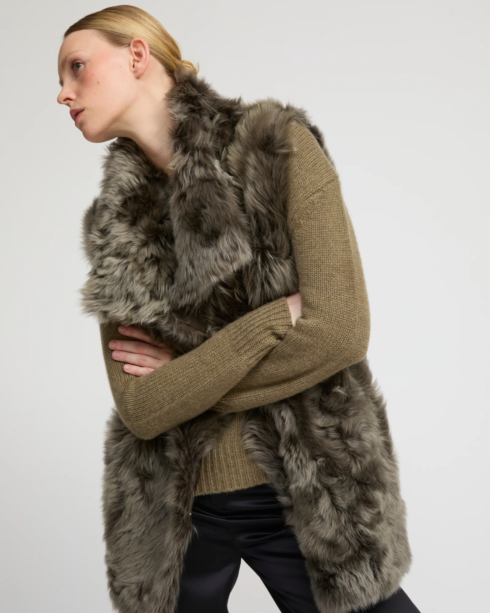 Gilet long réversible en agneau Toscane