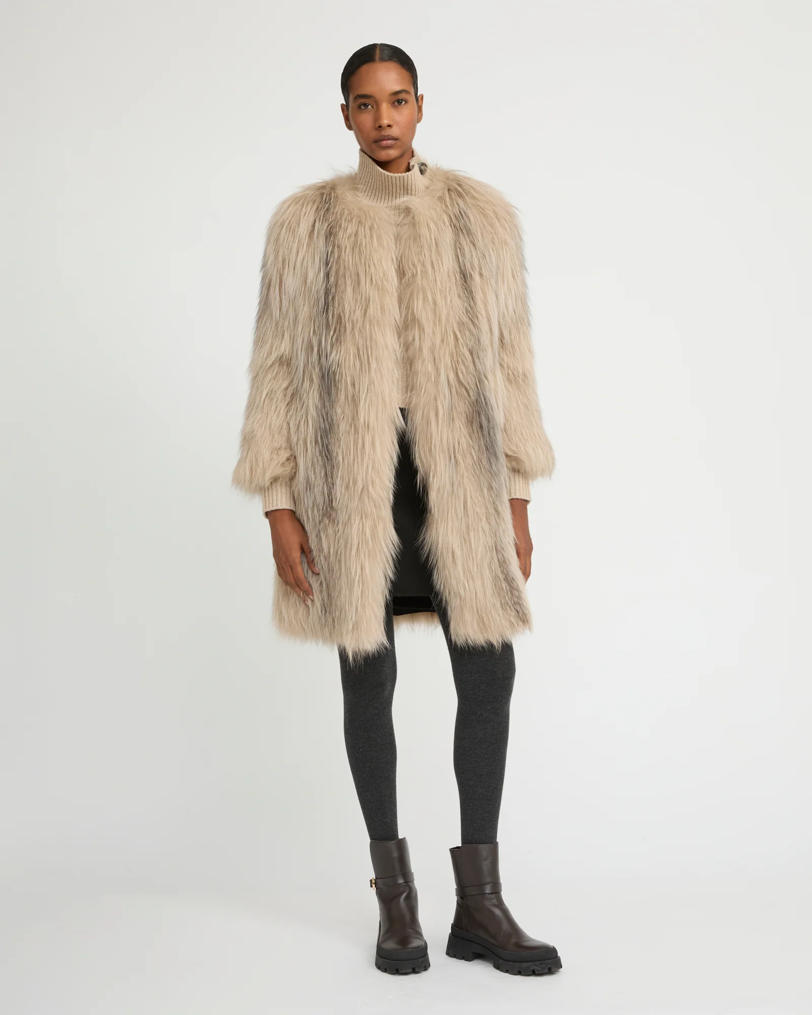 Veste longue en fourrure de renard tricoté - Image 2