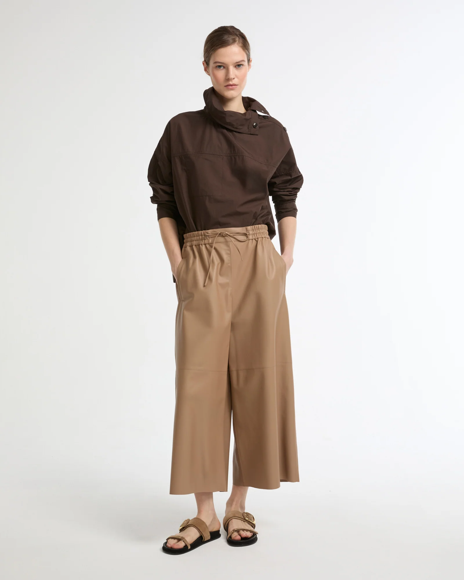 Blouse à col cheminée en popeline coton