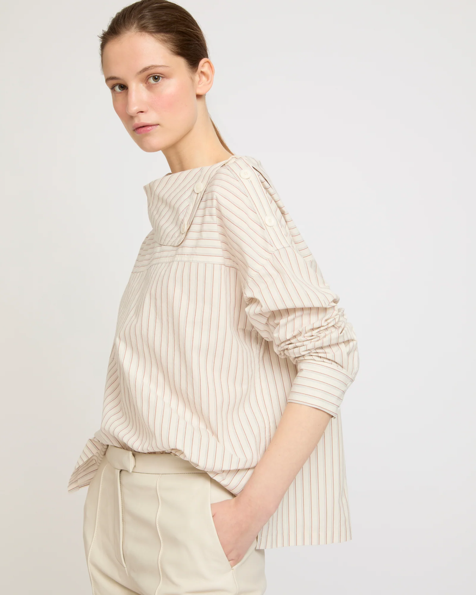 Blouse à col cheminée en popeline de coton