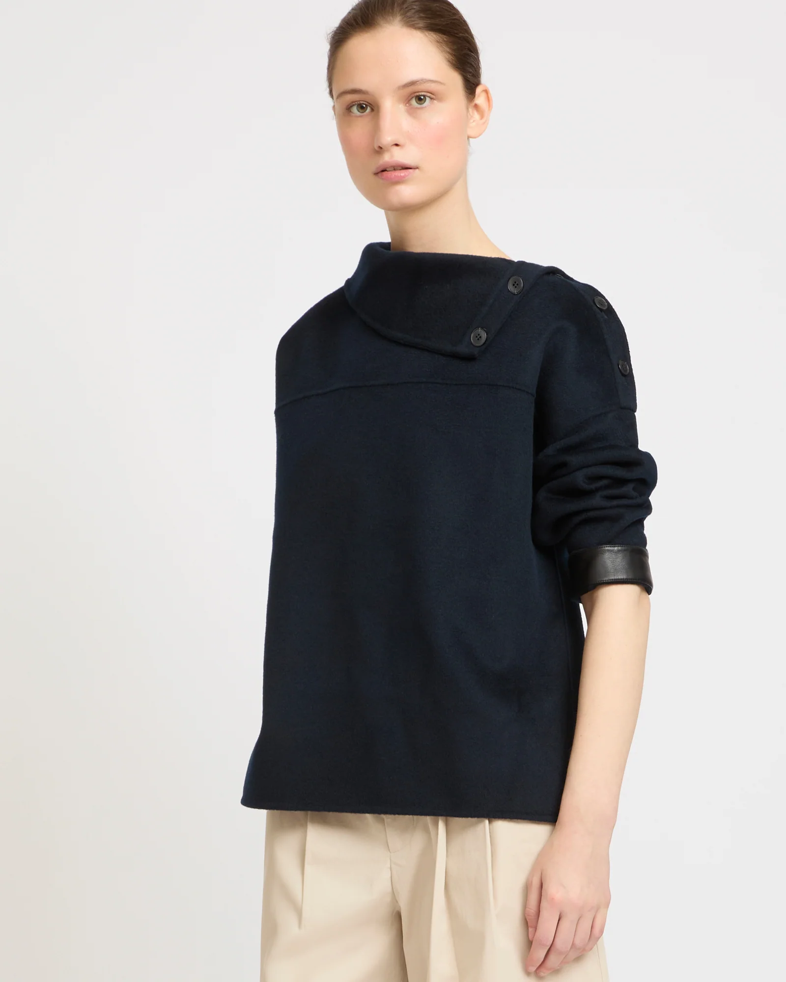 Blouse à col cheminée en lainage cachemire double face - Image 3
