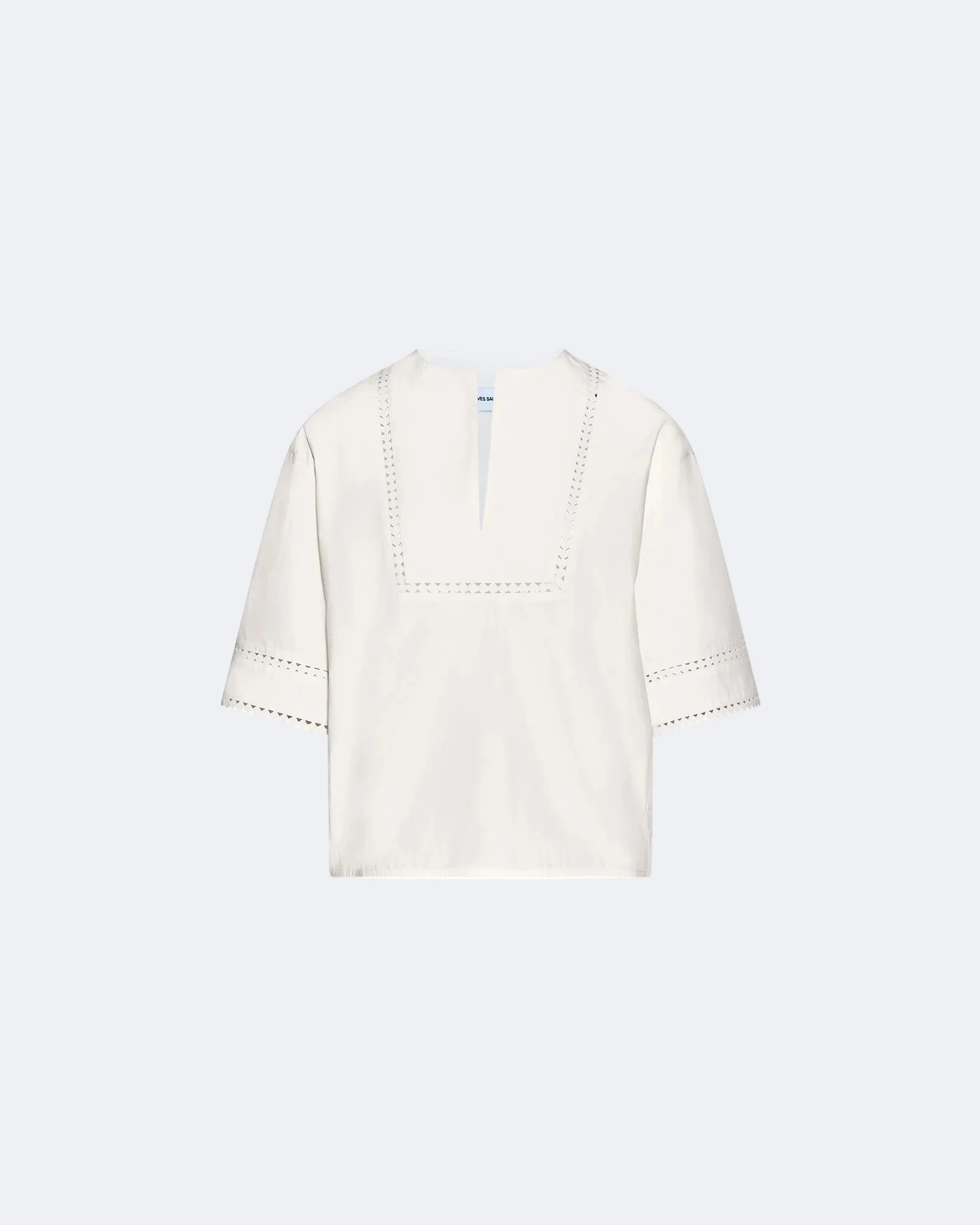 Blouse à manches courtes en popeline de coton et détails cuirs - Image 5