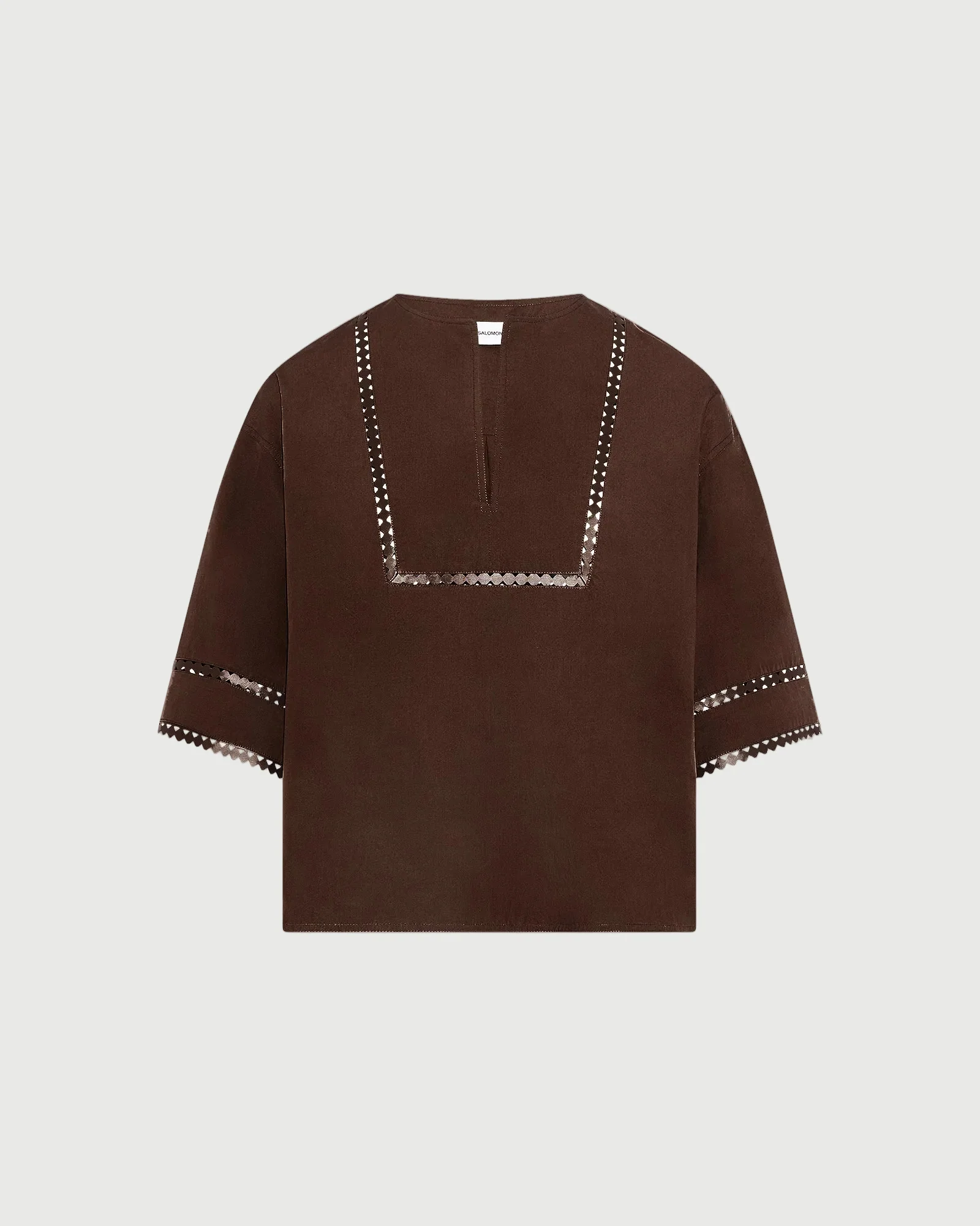 Blouse à manches courtes en popeline de coton et détails cuirs - Image 2