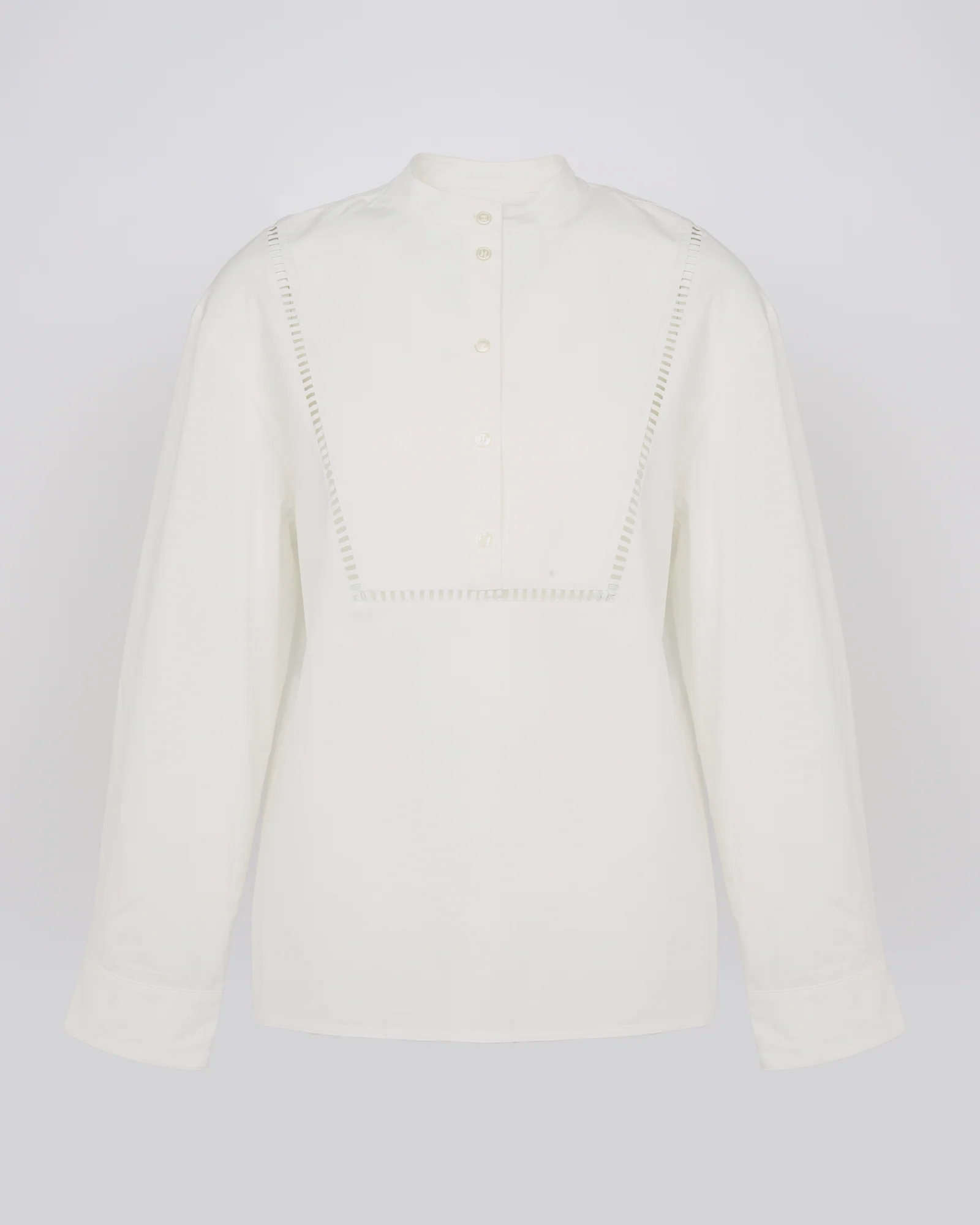 Blouse en popeline de coton avec inserts de cuir - Image 6