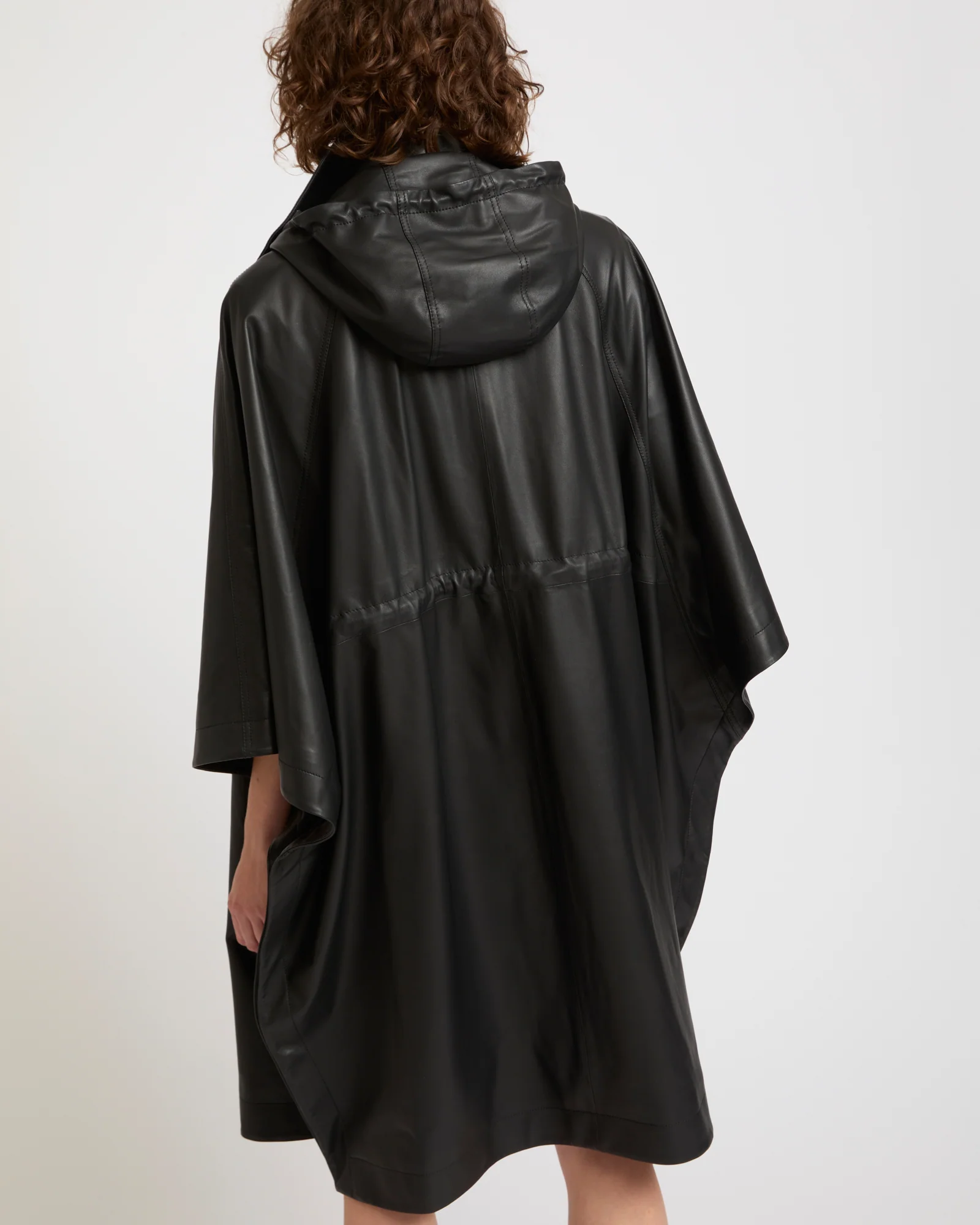 Cape parka à capuche en cuir d'agneau imperméable - Image 5