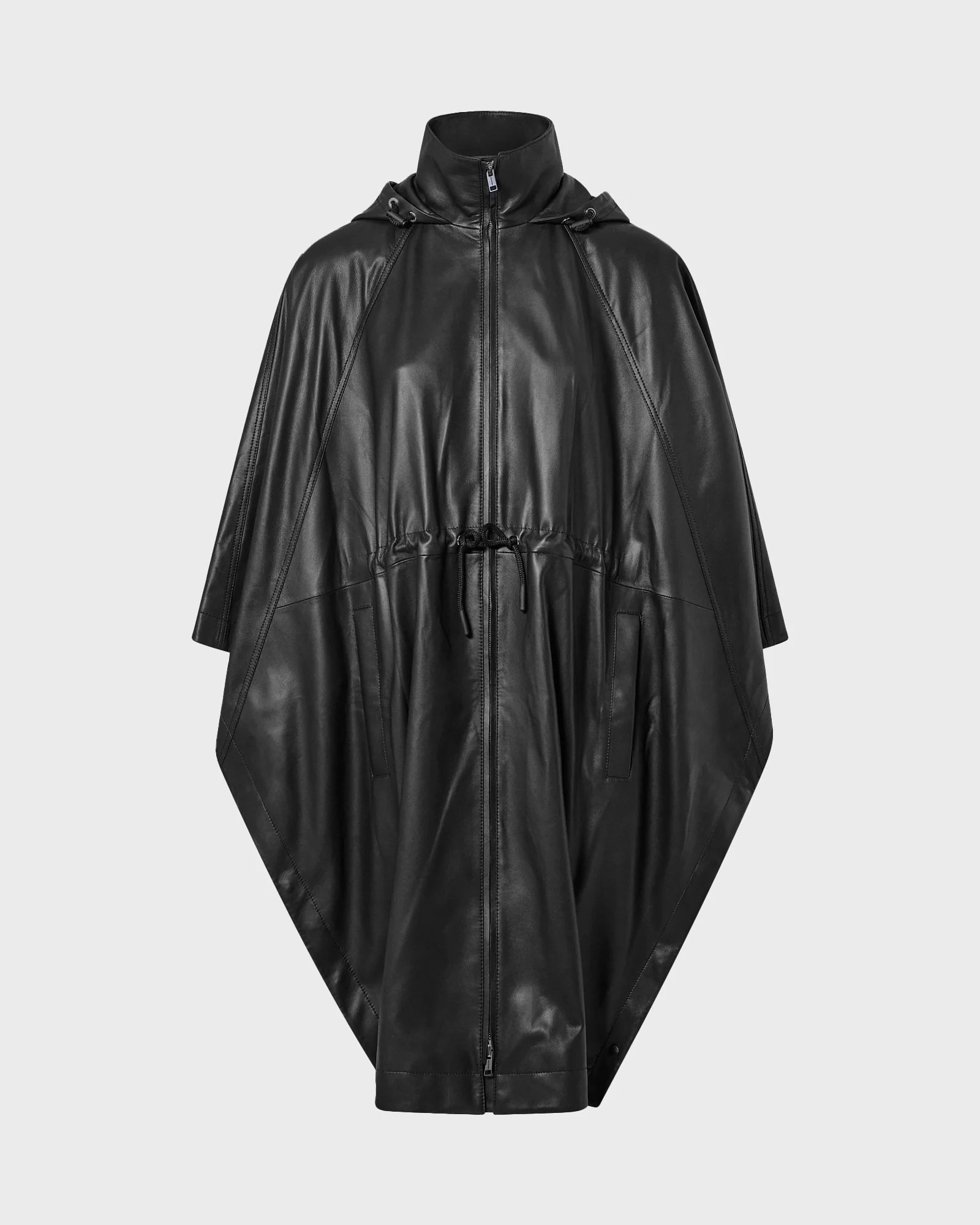 Cape parka à capuche en cuir d'agneau imperméable - Image 6
