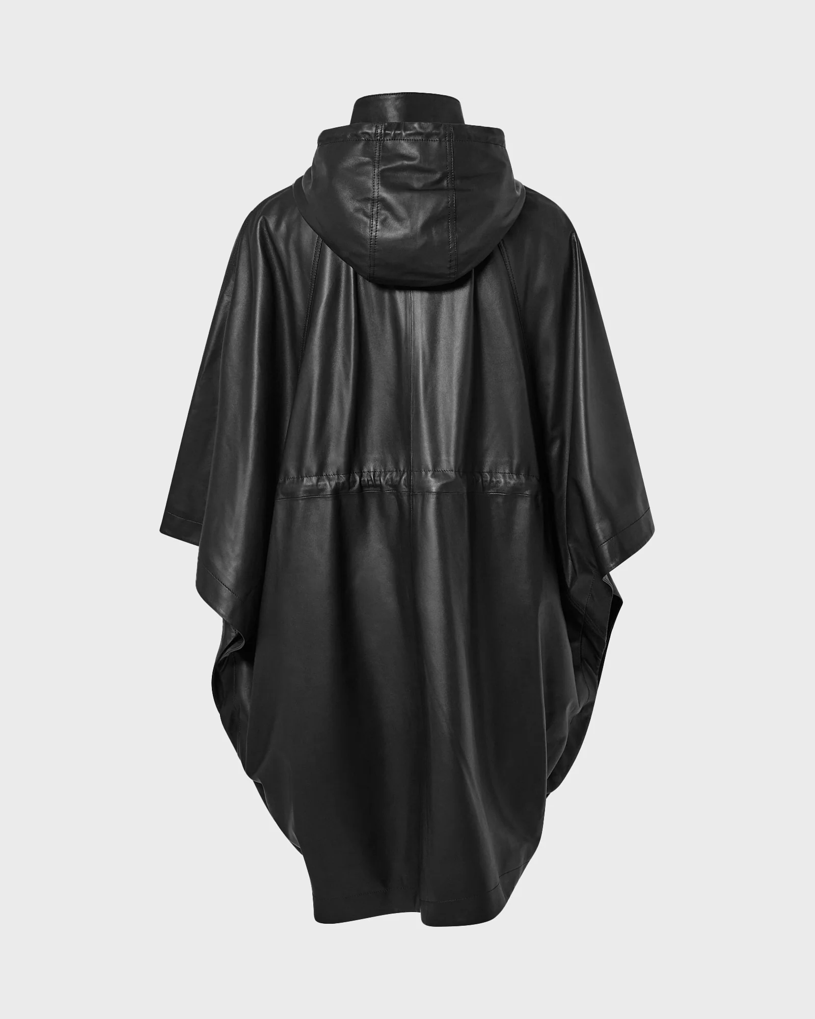 Cape parka à capuche en cuir d'agneau imperméable - Image 7