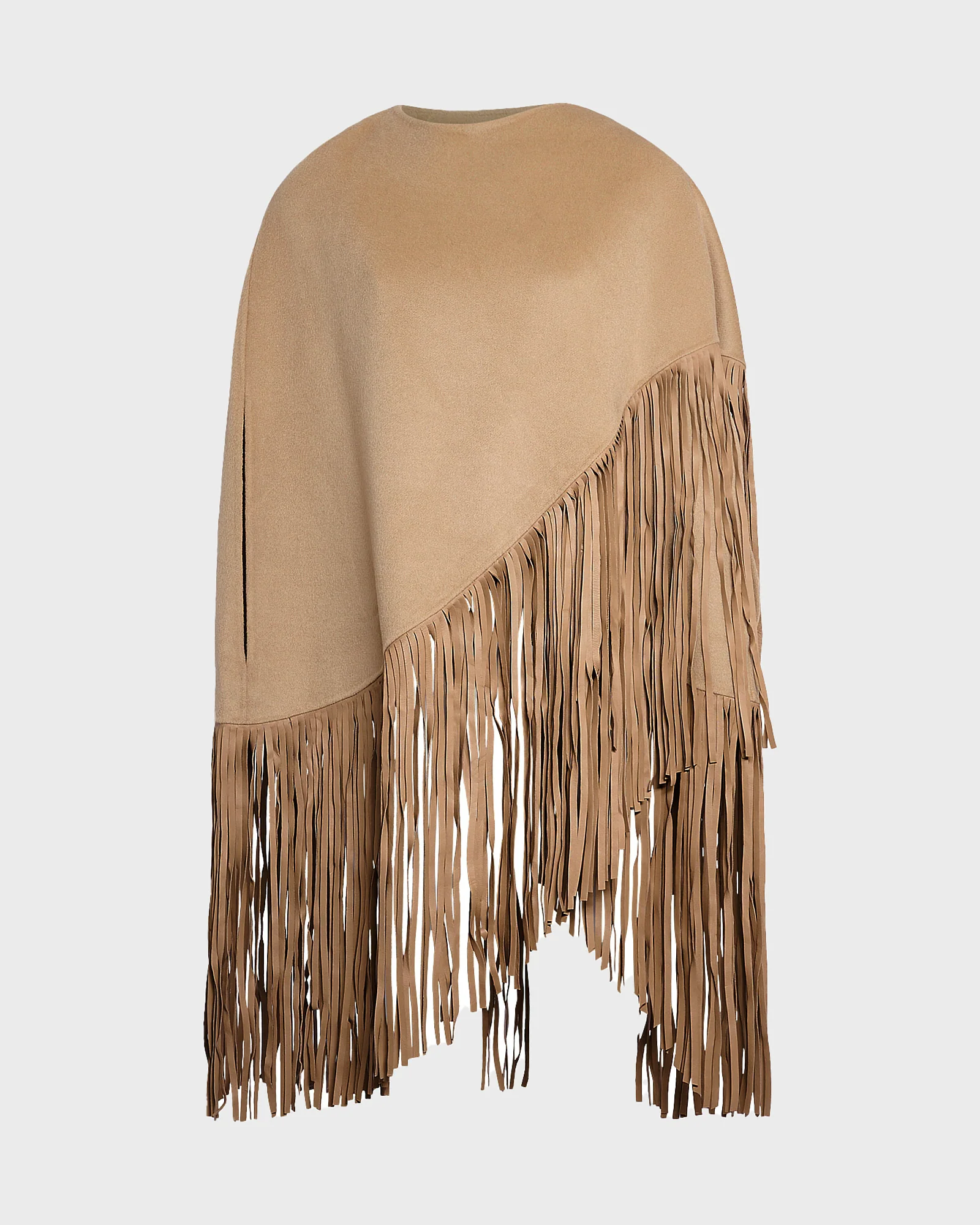 Cape courte asymétrique en lainage cachemire et franges en cuir - Image 6