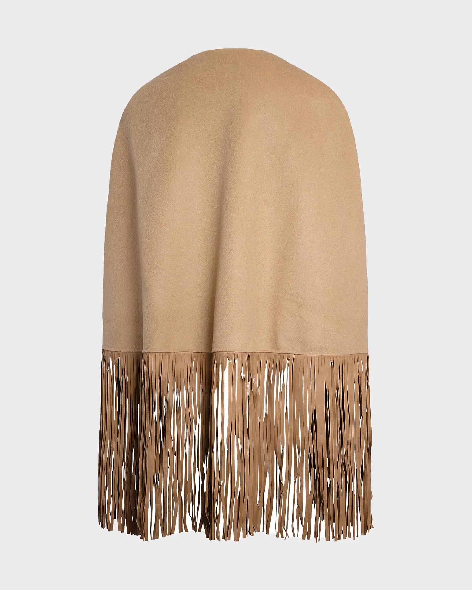 Cape courte asymétrique en lainage cachemire et franges en cuir - Image 7