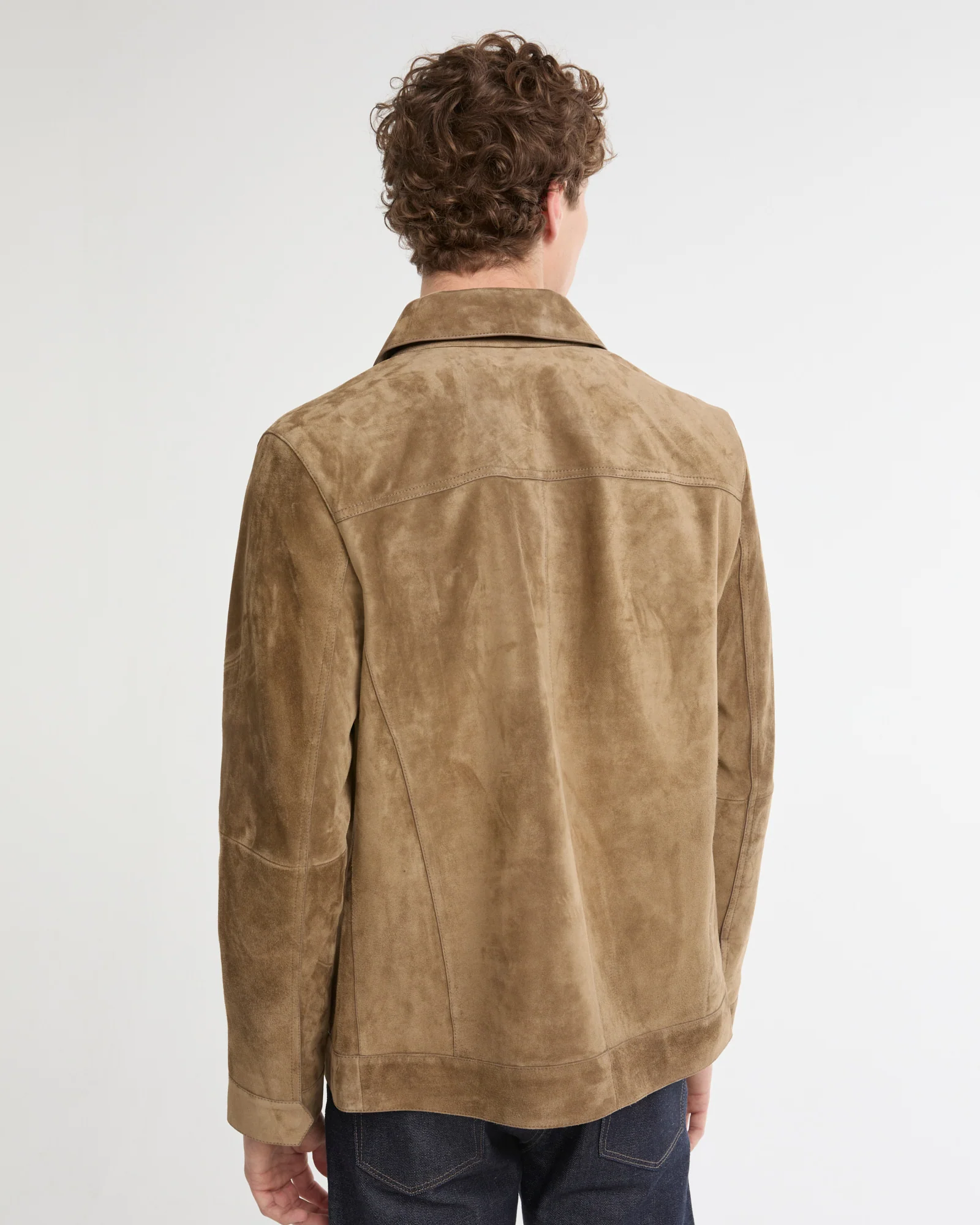 Veste coupe denim en cuir de veau finition suède - Image 5
