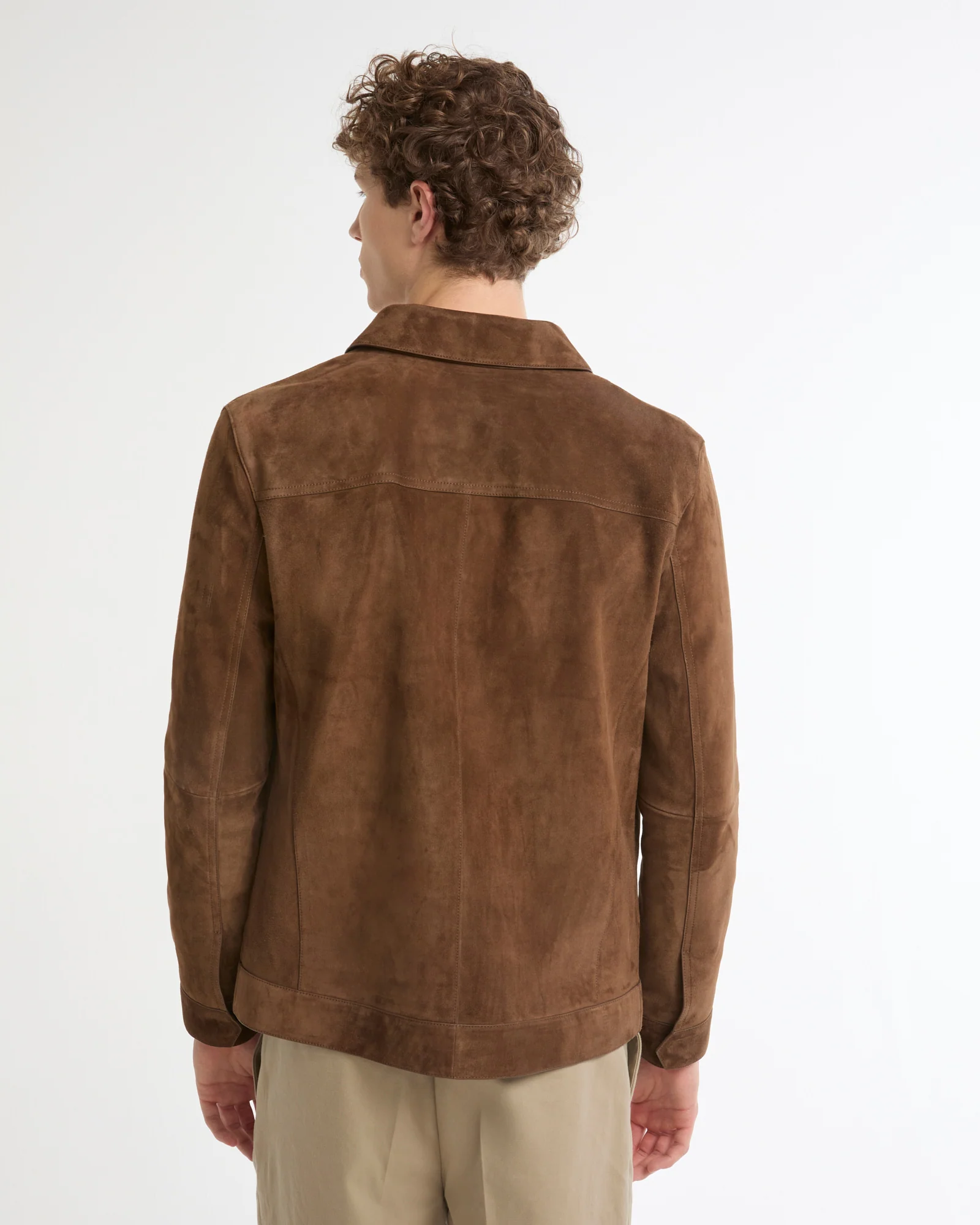 Veste coupe denim en cuir de veau finition suède - Image 4