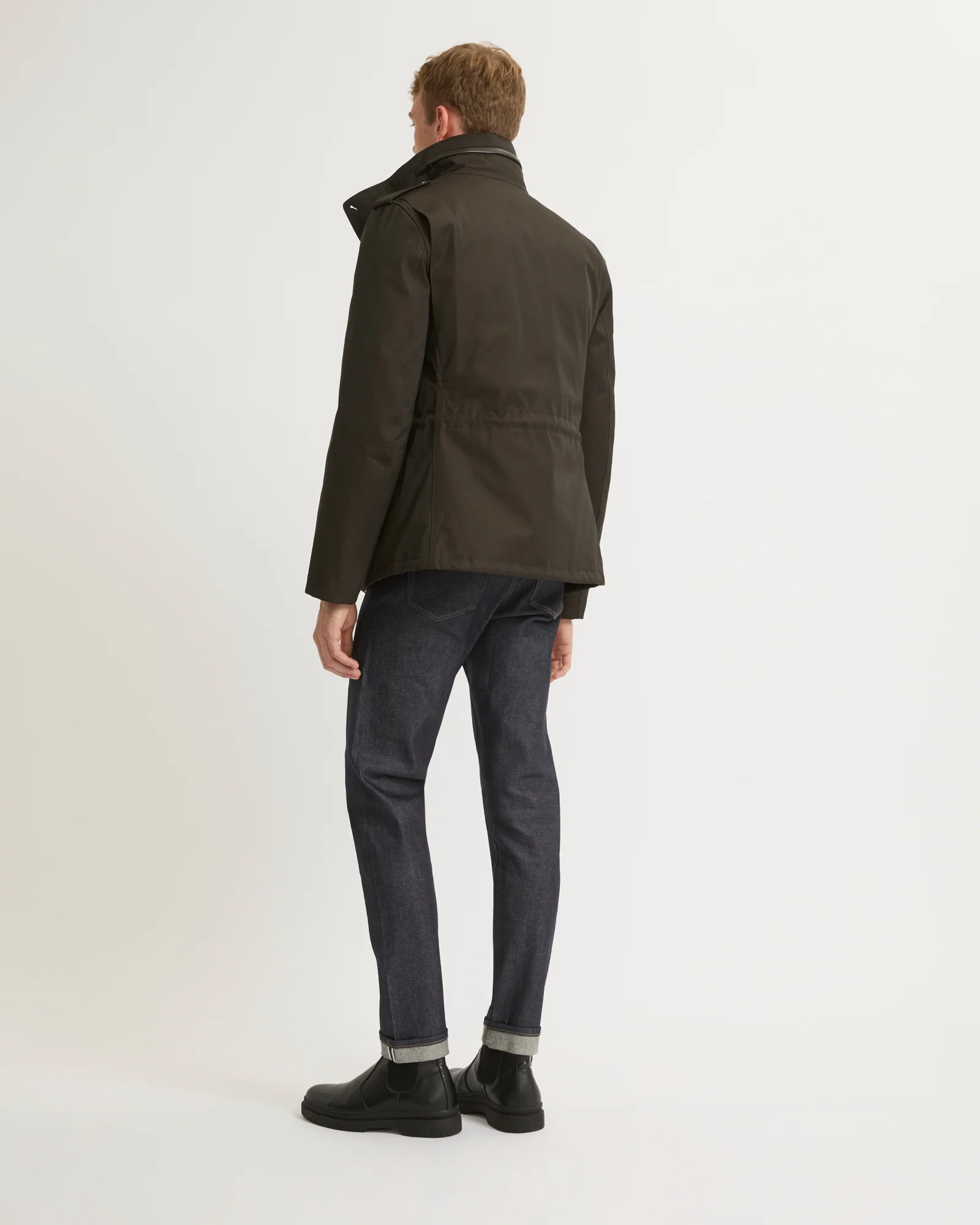Veste style saharienne en gabardine technique imperméable avec col en fourrure de vison - Image 3