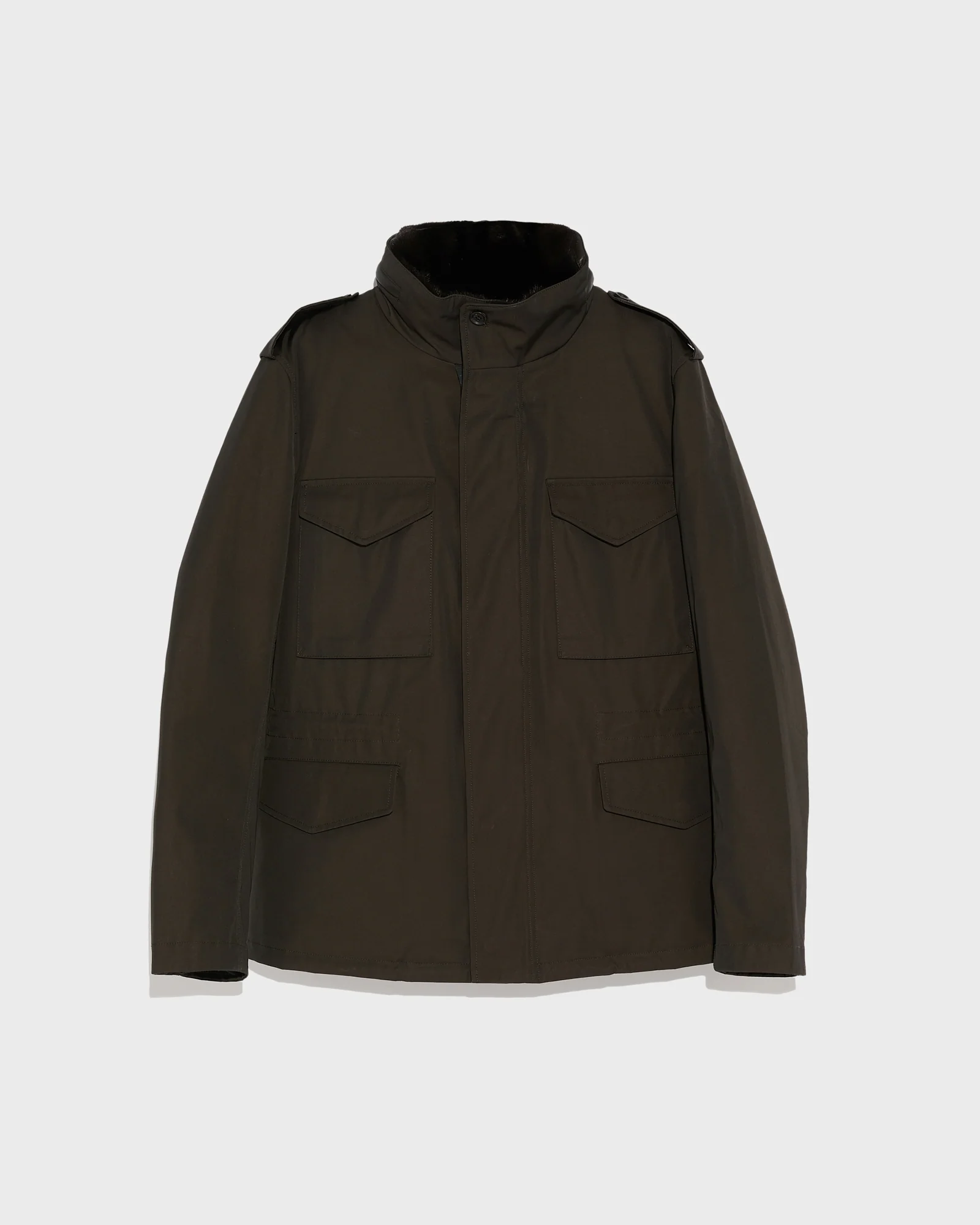 Veste style saharienne en gabardine technique imperméable avec col en fourrure de vison - Image 4