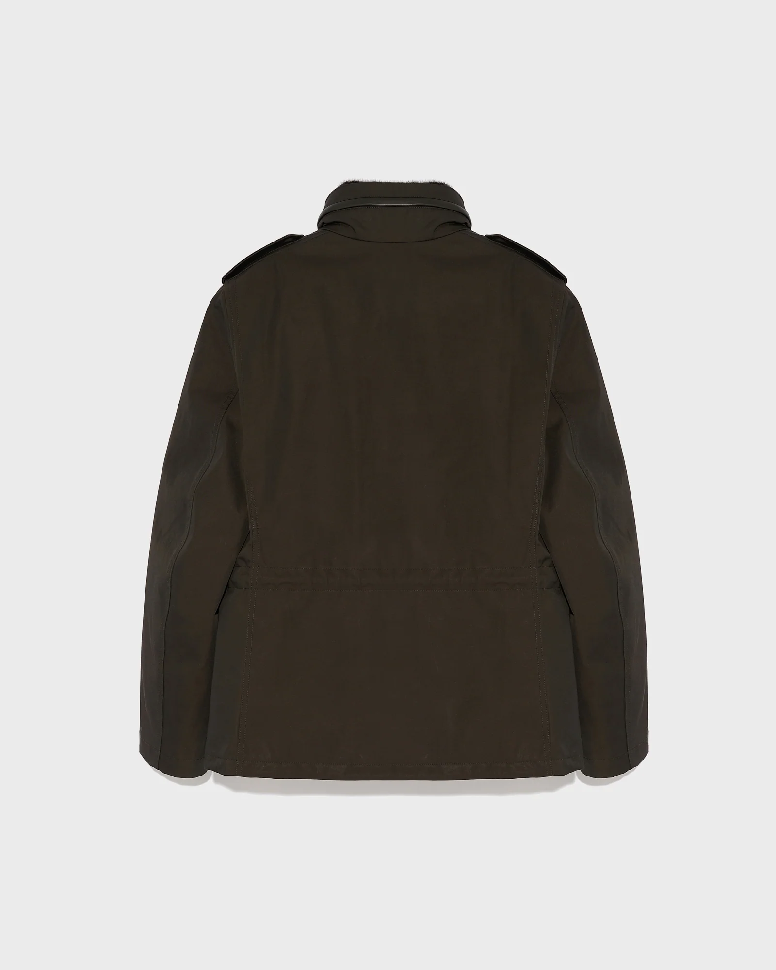 Veste style saharienne en gabardine technique imperméable avec col en fourrure de vison - Image 5