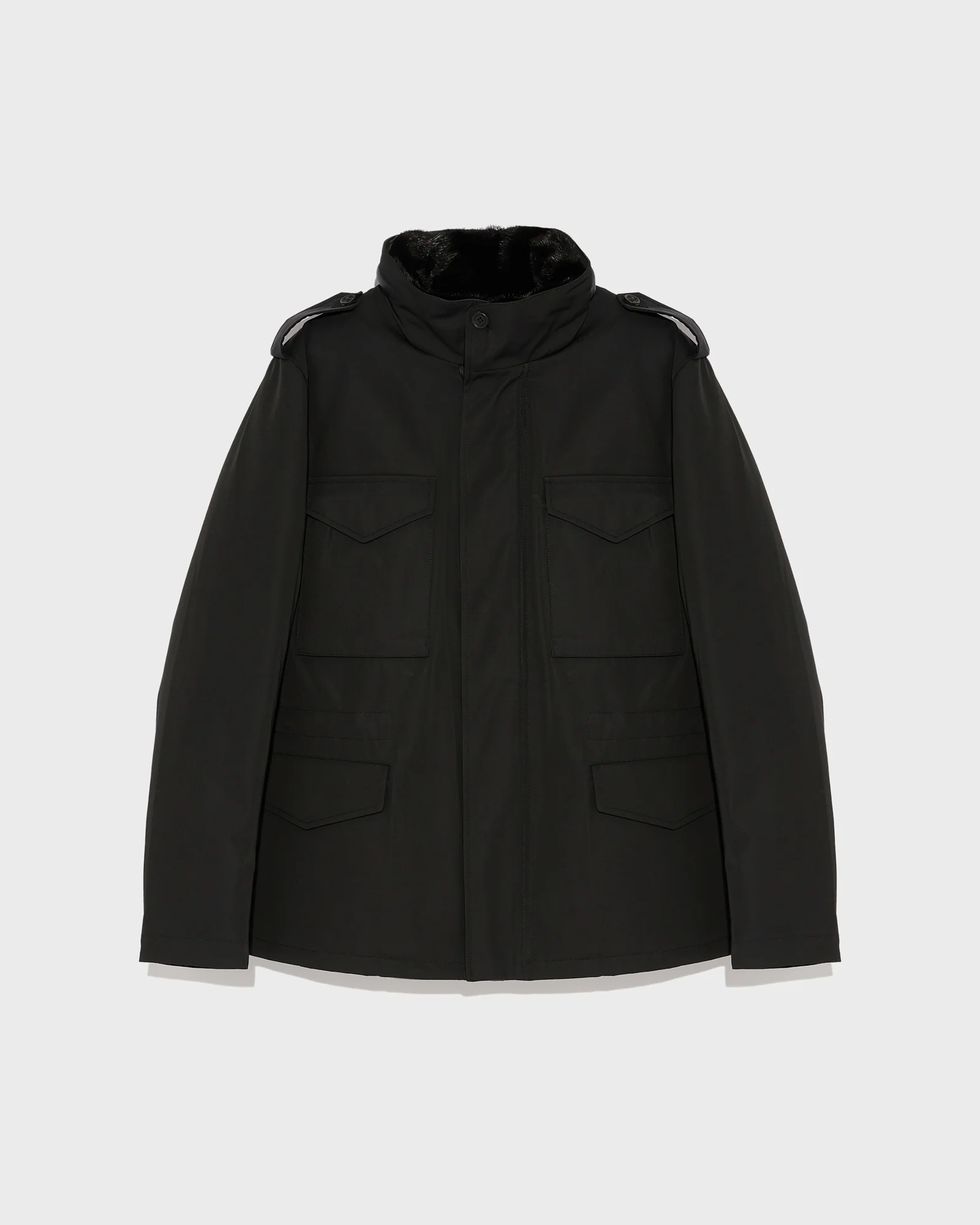 Veste style saharienne en gabardine technique imperméable avec col en fourrure de vison - Image 5