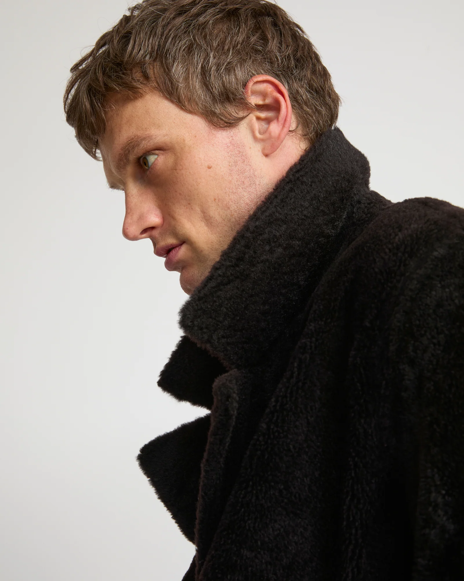 Manteau 7/8 en peau lainée d'agneau Lacon chiné - Image 5