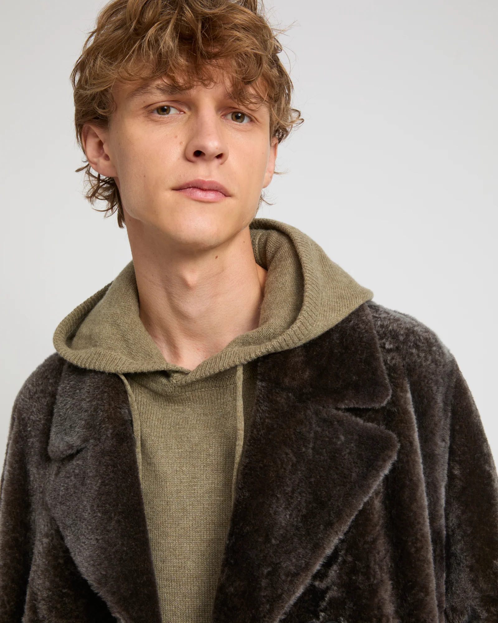 Manteau 7/8 en peau lainée d'agneau Lacon chiné - Image 3