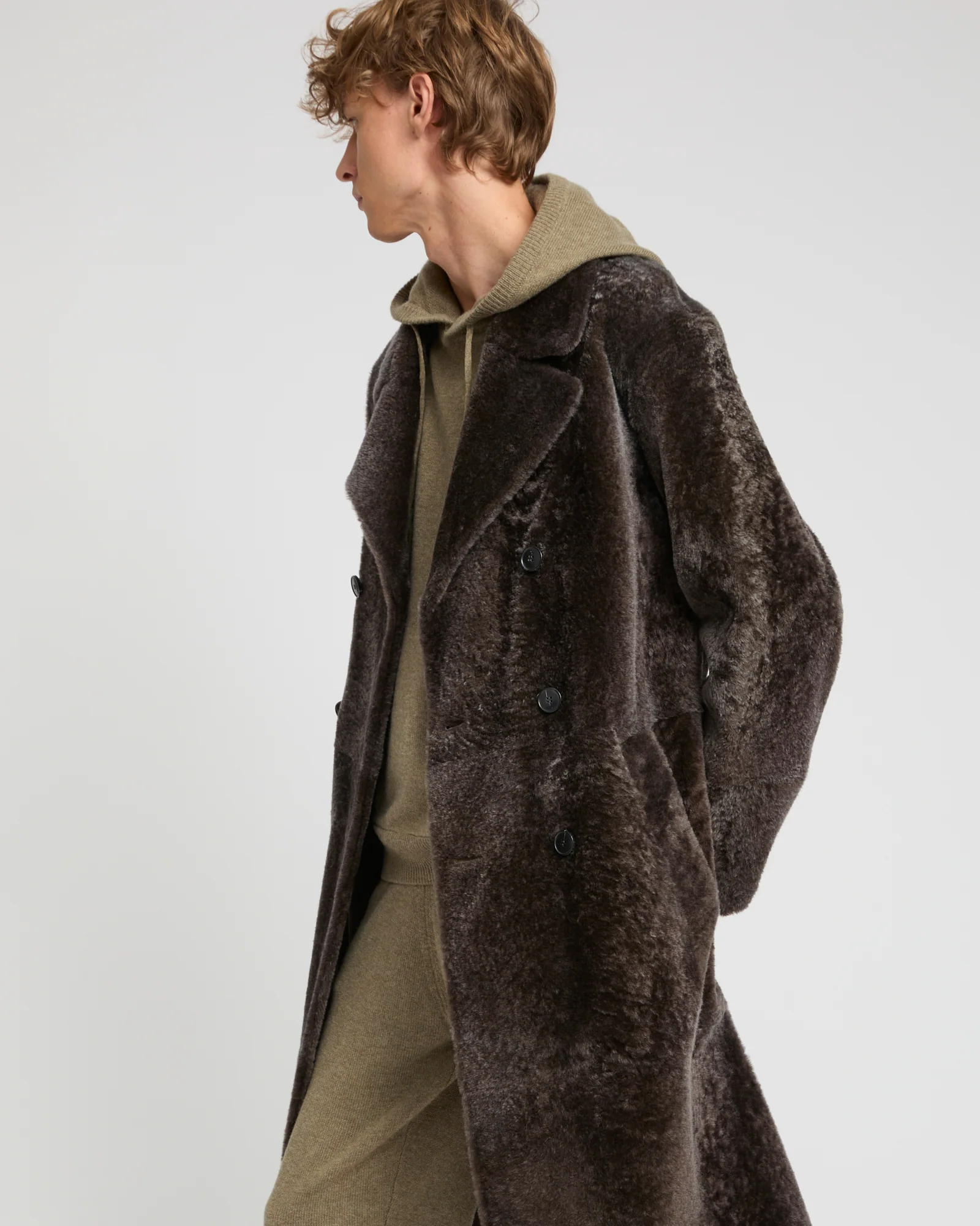 Manteau 7/8 en peau lainée d'agneau Lacon chiné - Image 4