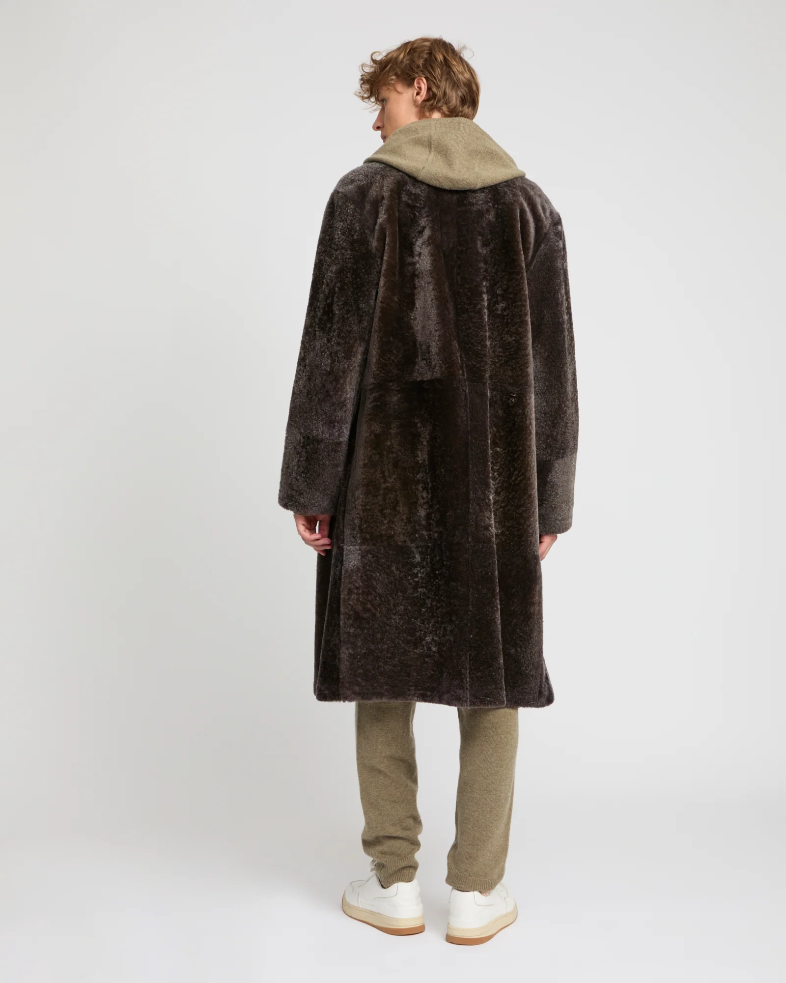 Manteau 7/8 en peau lainée d'agneau Lacon chiné - Image 5