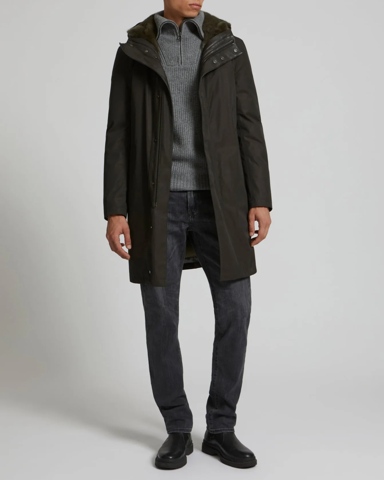 Manteau à capuche en gabardine imperméable et fourrure de vison - Image 3