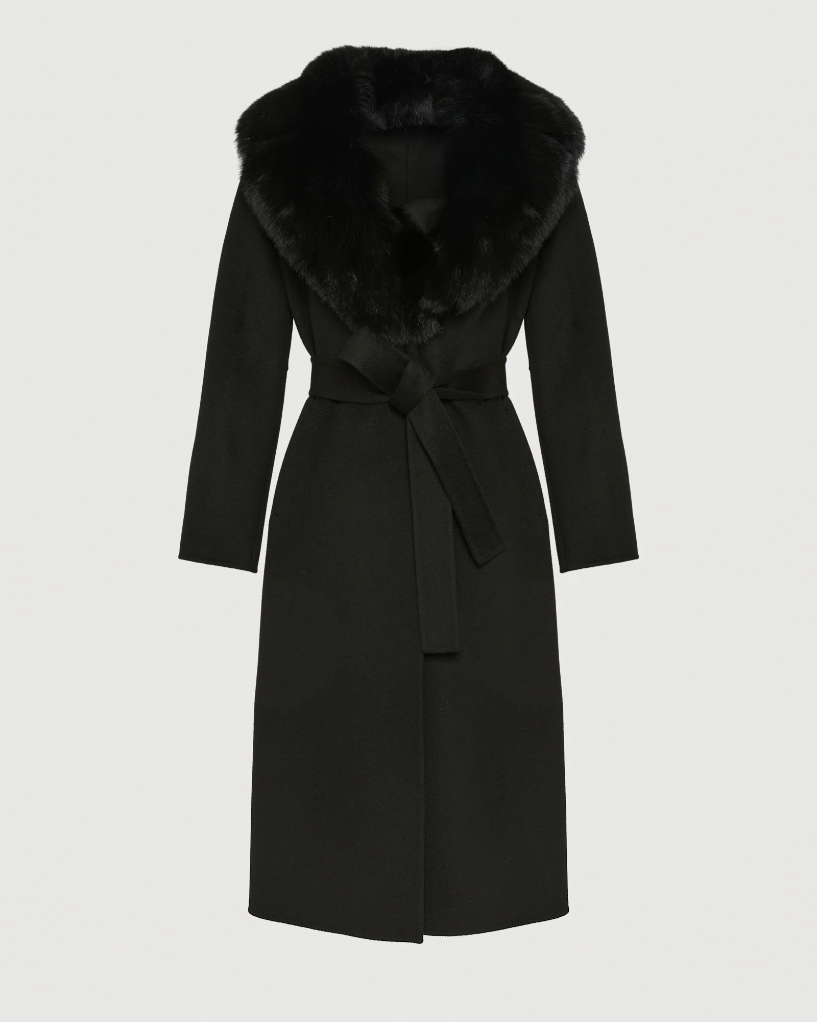 Manteau ceinturé en lainage cachemire avec col en fourrure de renard - Image 6