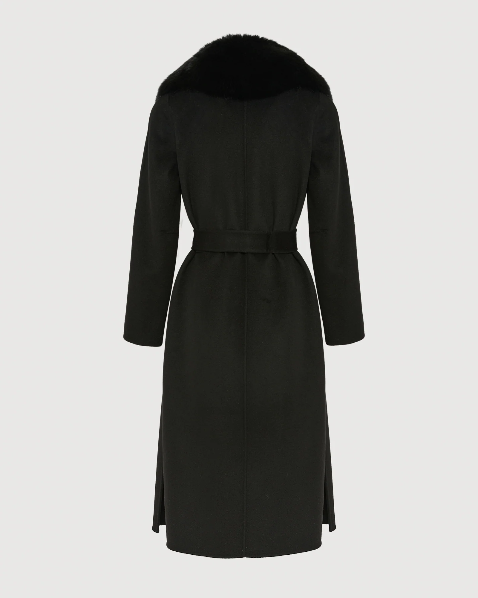 Manteau ceinturé en lainage cachemire avec col en fourrure de renard - Image 7