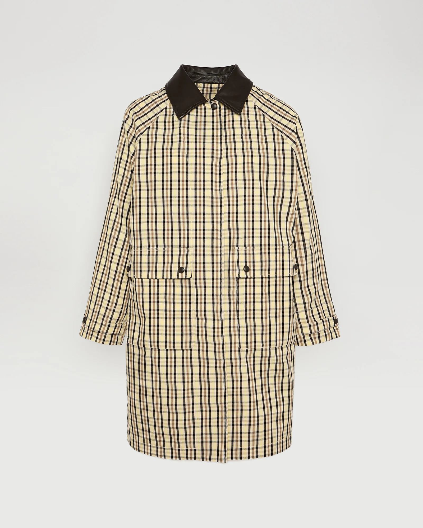 Parka en tissu jacquard motif carreaux avec col en cuir - Image 5