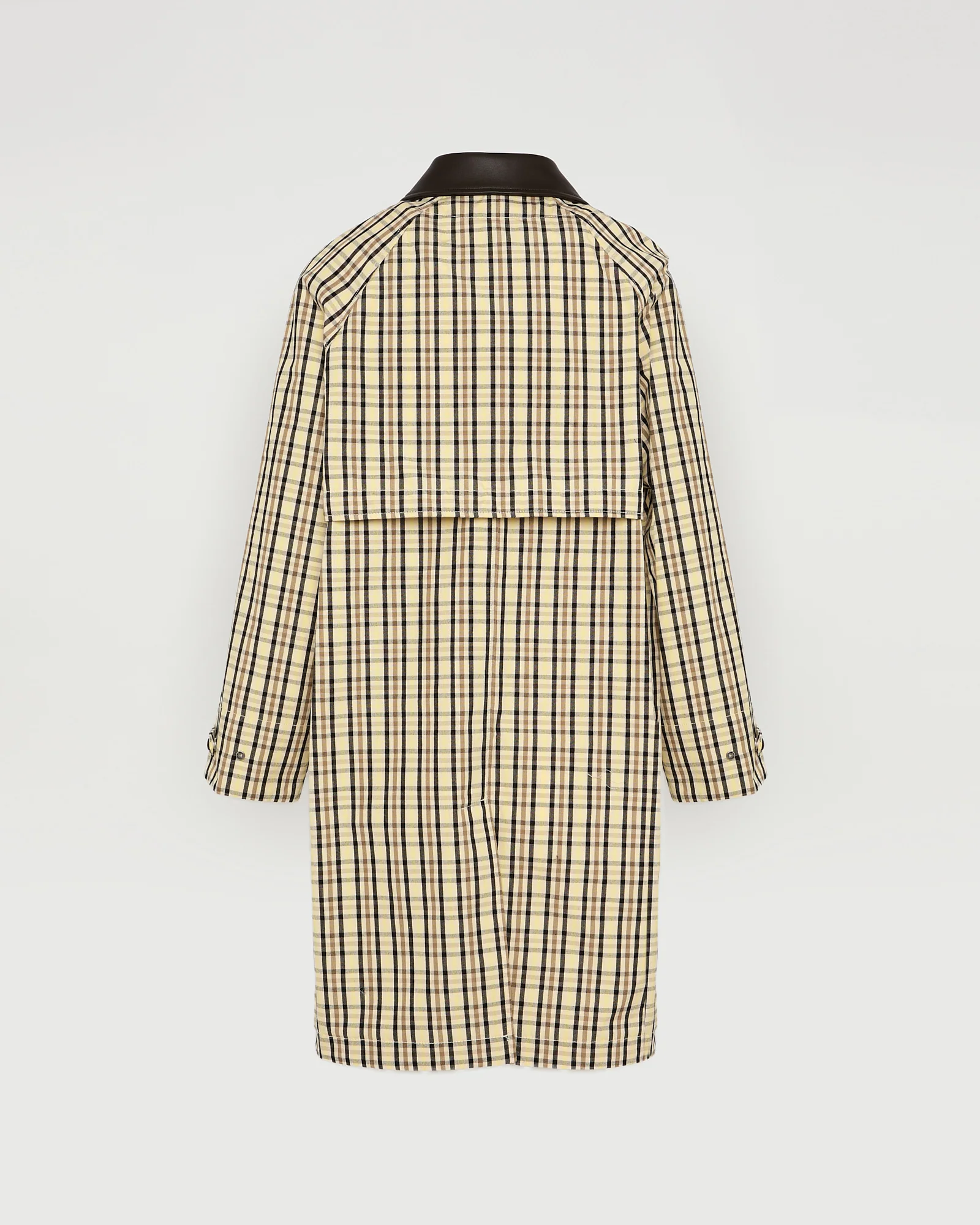 Parka en tissu jacquard motif carreaux avec col en cuir - Image 6