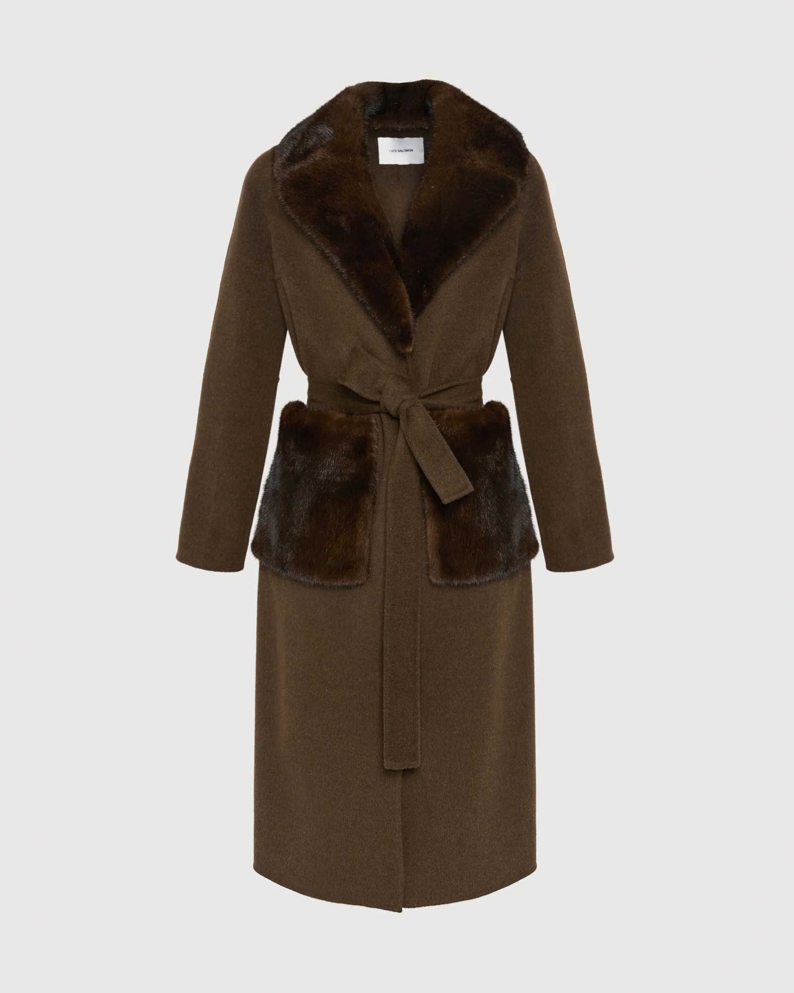 Manteau ceinturé en lainage cachemire avec col et sur-poches en fourrure de vison - Image 5