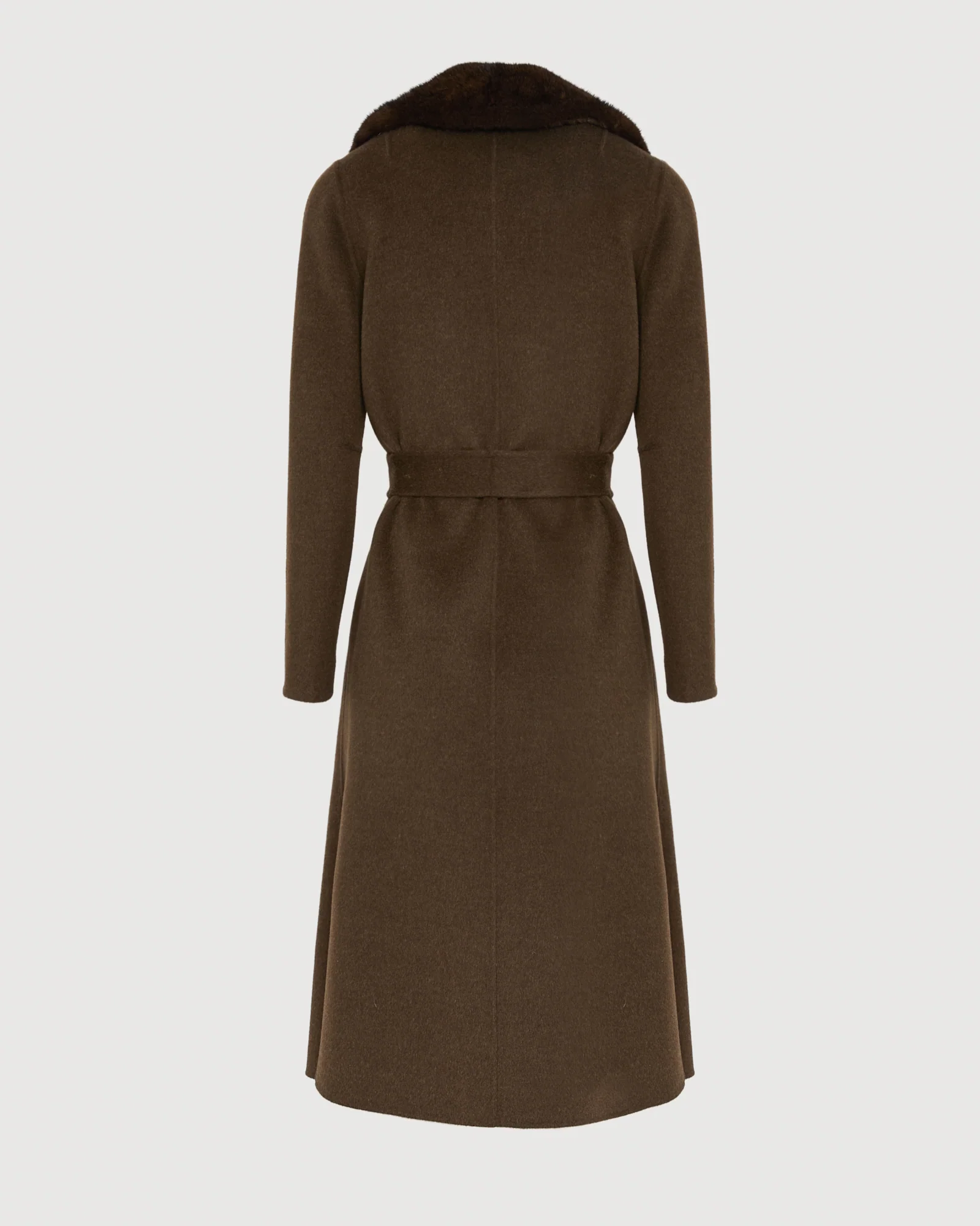 Manteau ceinturé en lainage cachemire avec col et sur-poches en fourrure de vison - Image 6