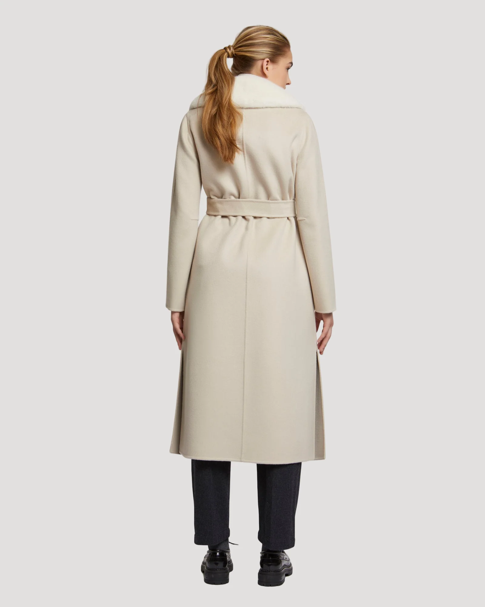 Manteau long cachemire et fourrure de vison - beige/blanc - Image 5
