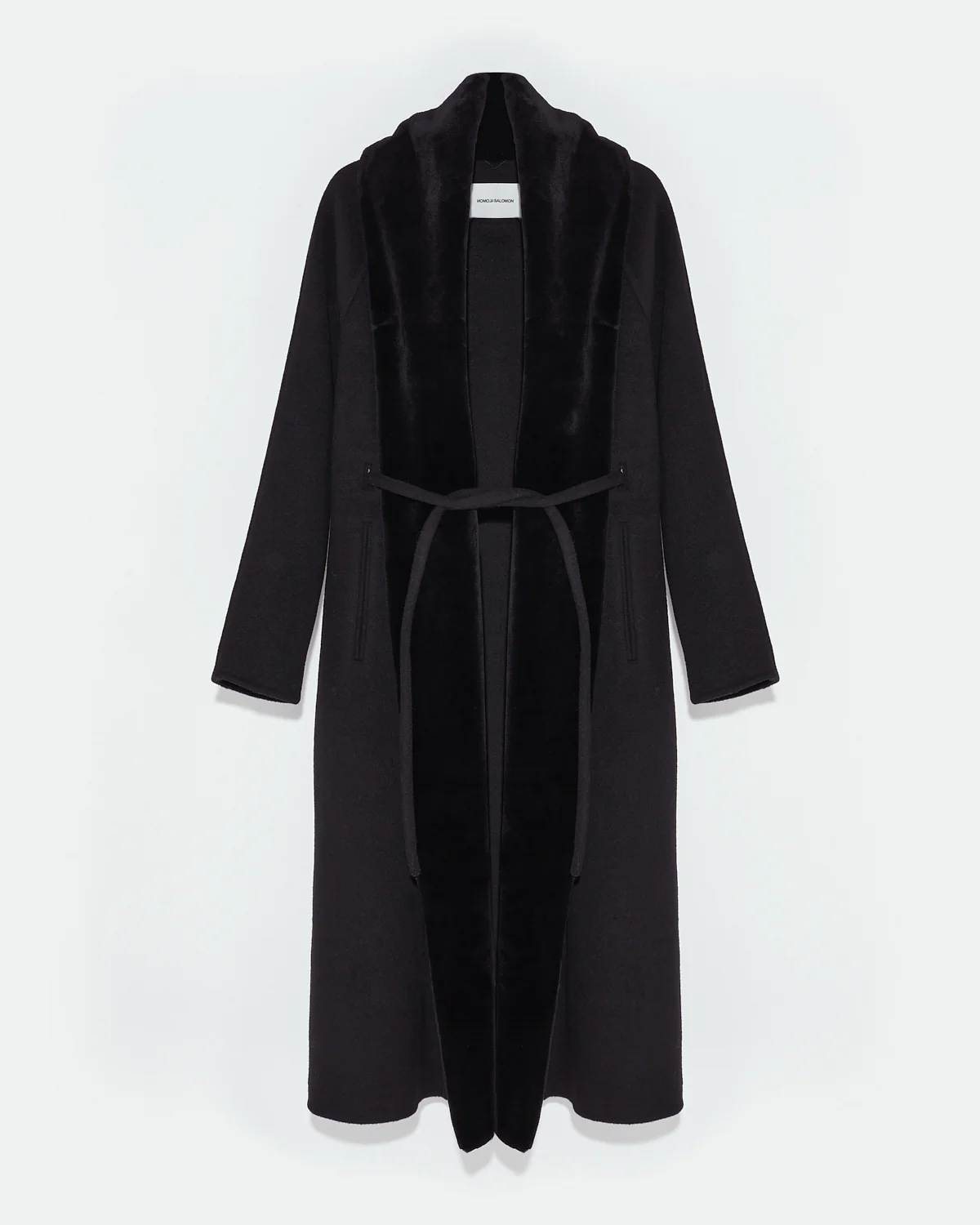Manteau long en lainage cachemire avec col et parementure en fourrure de vison - Image 3