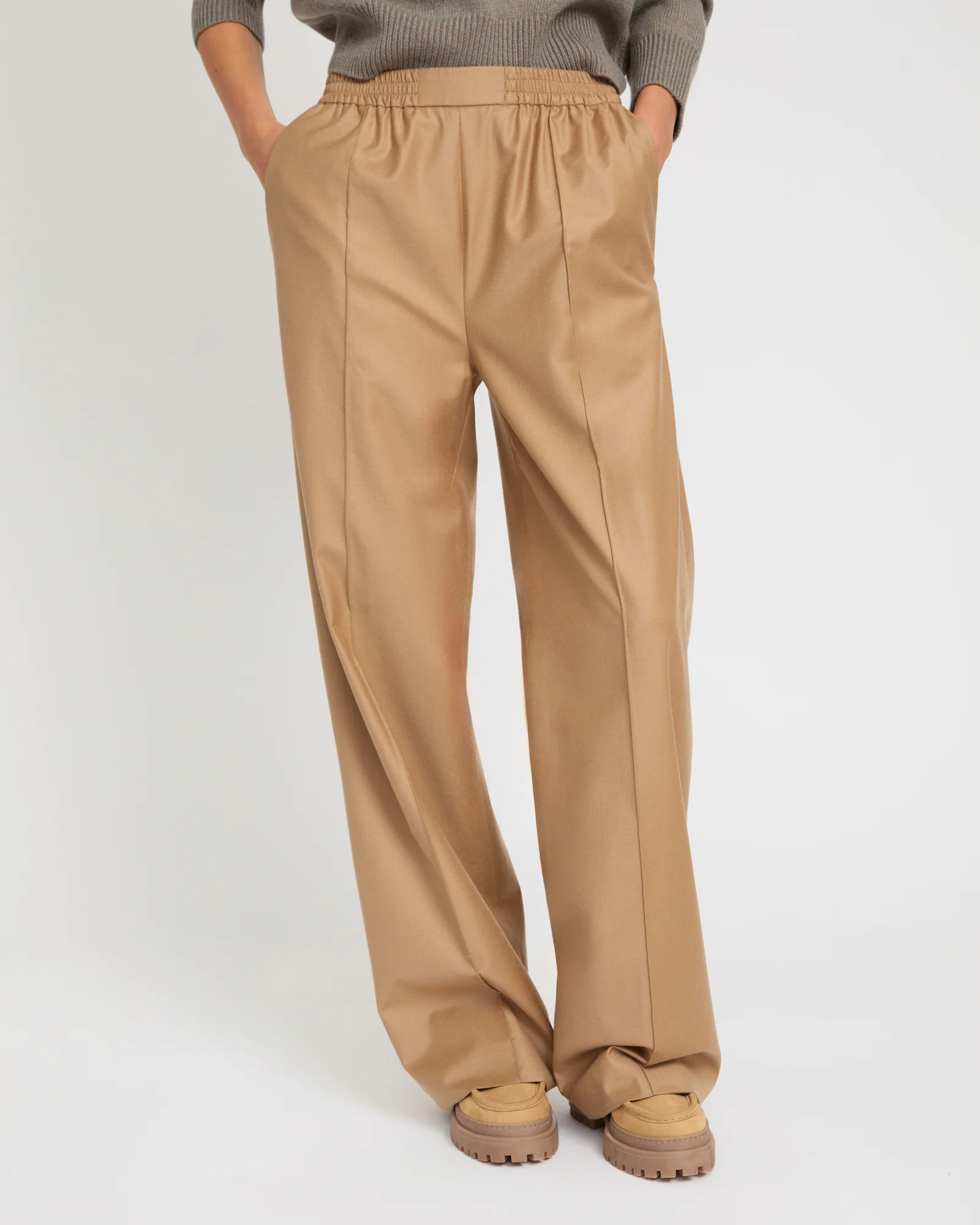Pantalon ample à taille élastique en tissu flanelle - Image 2