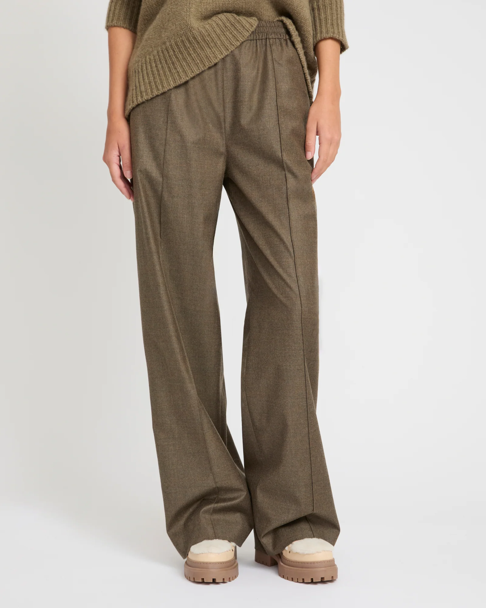 Pantalon ample à taille élastique en tissu flanelle - Image 2