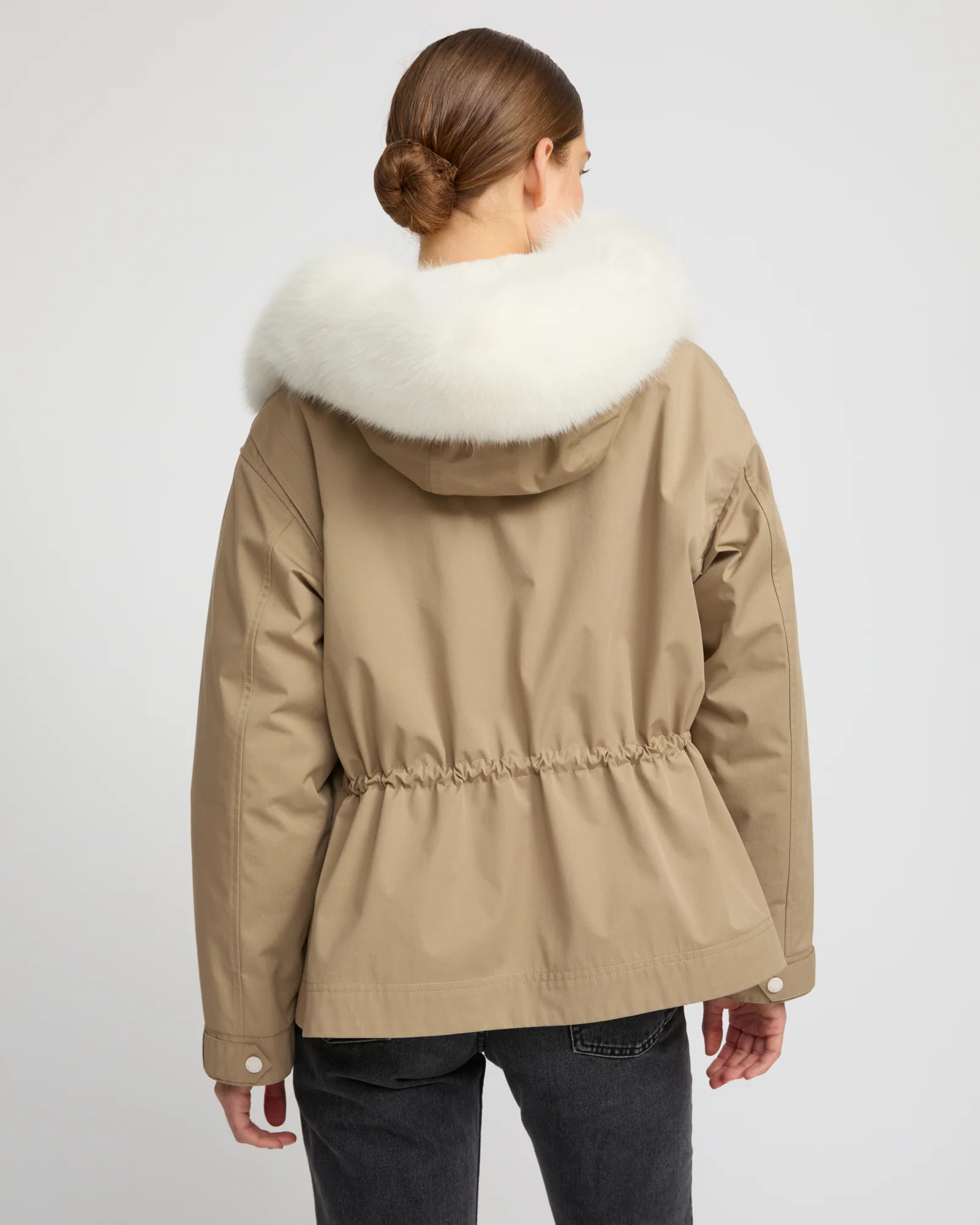 Parka courte en coton imperméable avec fourrure de renard et lapin - Image 5