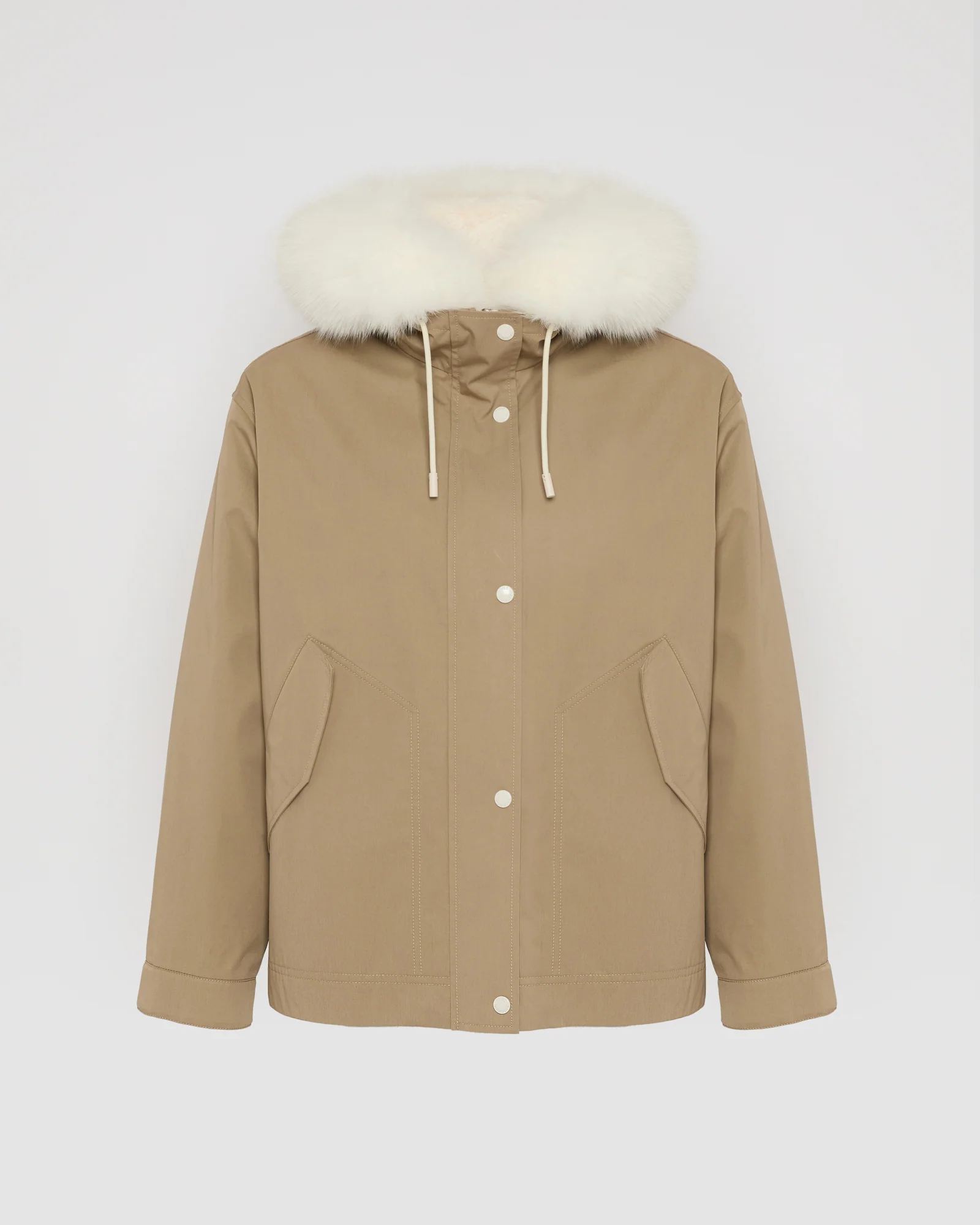 Parka courte en coton imperméable avec fourrure de renard et lapin - Image 6