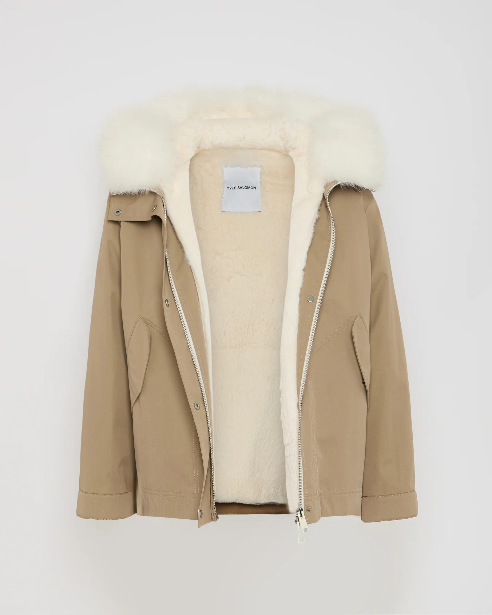 Parka courte en coton imperméable avec fourrure de renard et lapin - Image 8