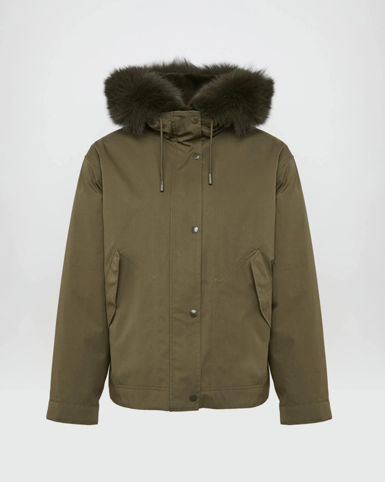Parka courte en coton imperméable avec fourrure de renard et lapin - Image 4