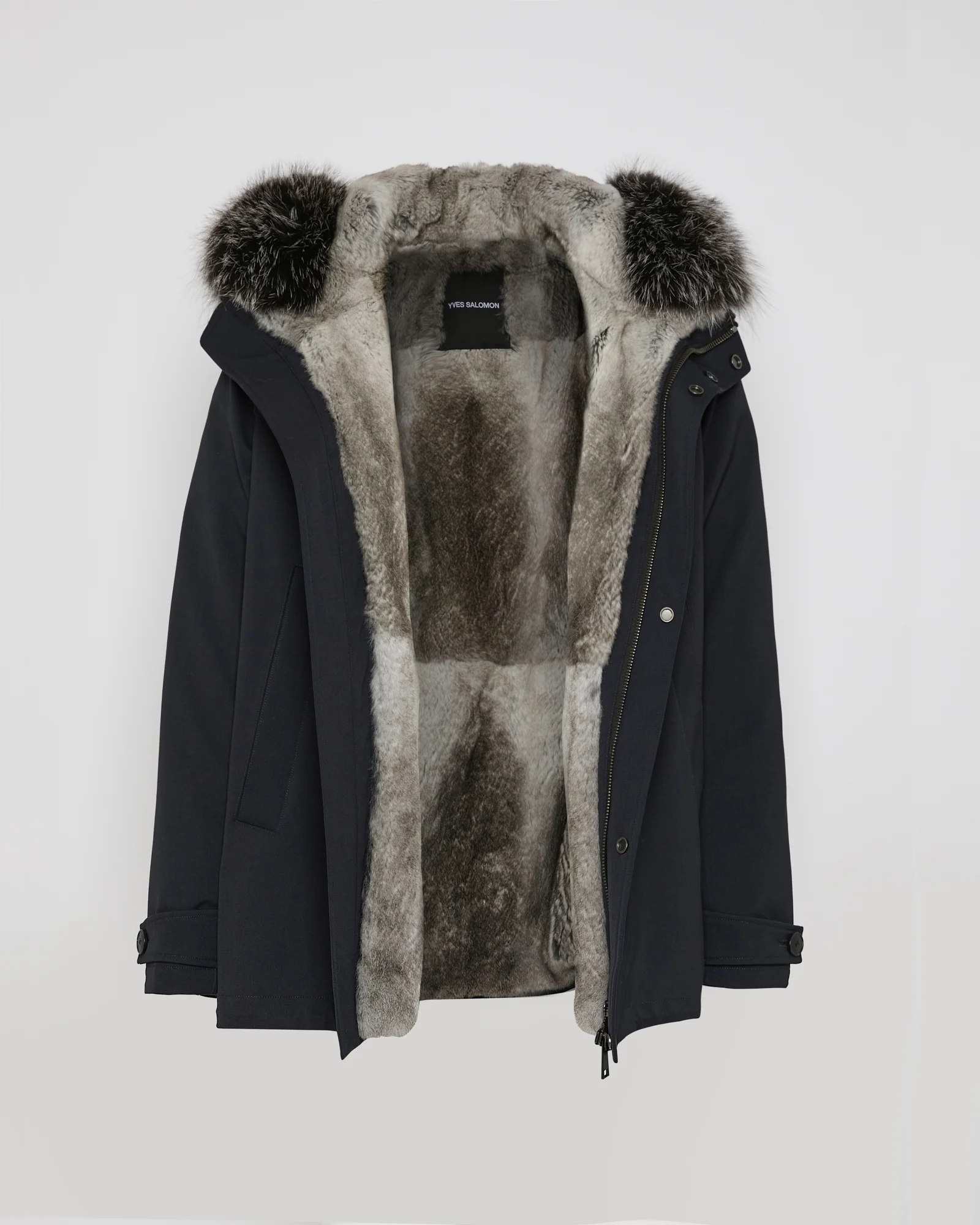 Parka courte en lainage technique avec fourrure de renard et lapin - Image 9