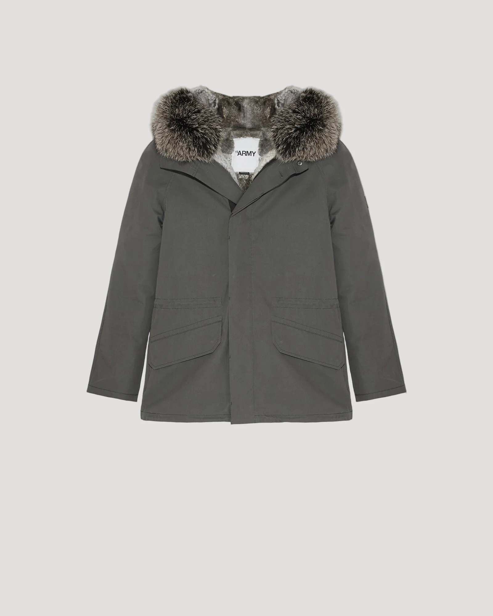 Parka iconique courte en coton mélangé imperméable avec fourrure de renard et lapin - Image 5