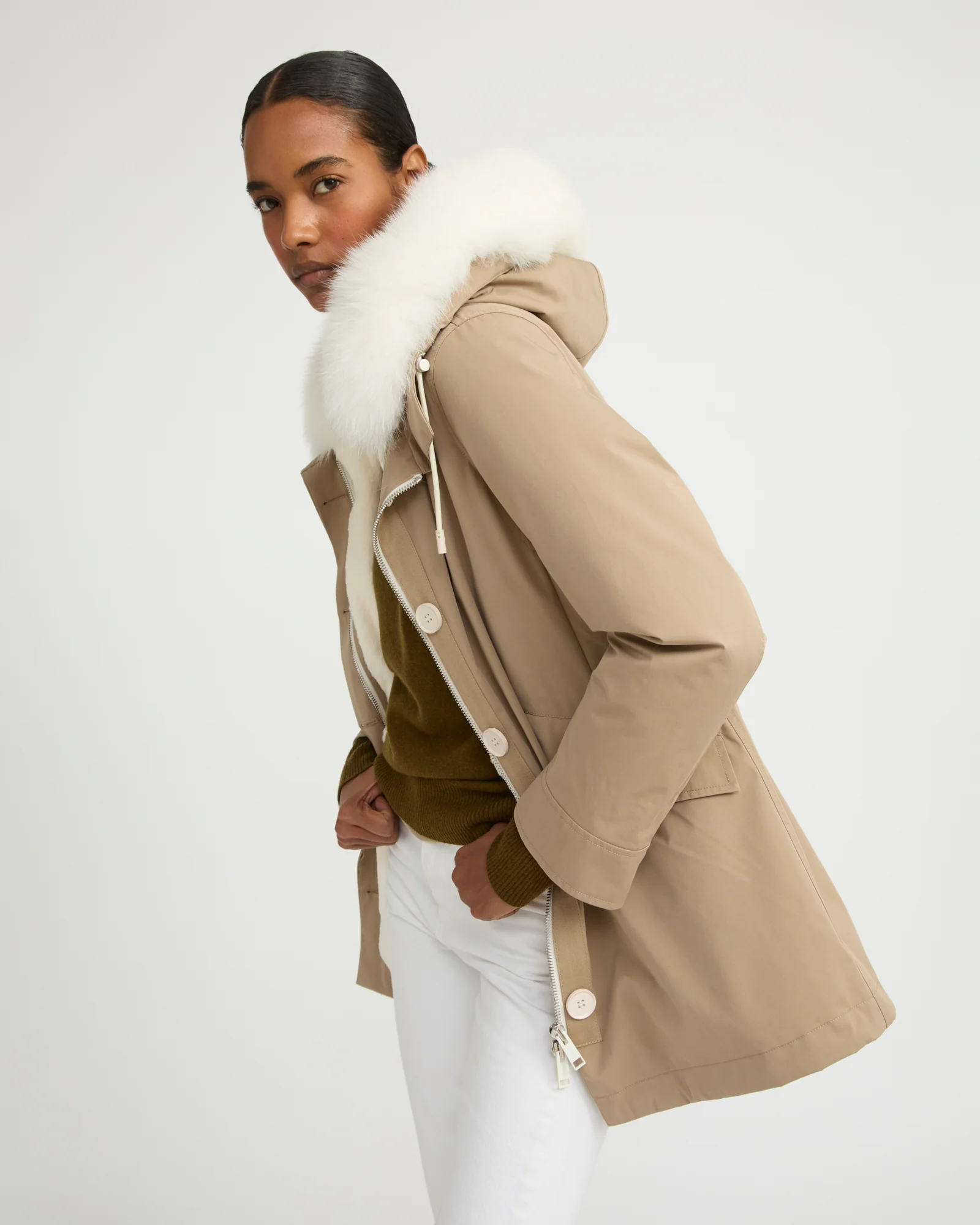 Parka Iconique courte en coton mélangé imperméable avec fourrure de renard et lapin - Image 3