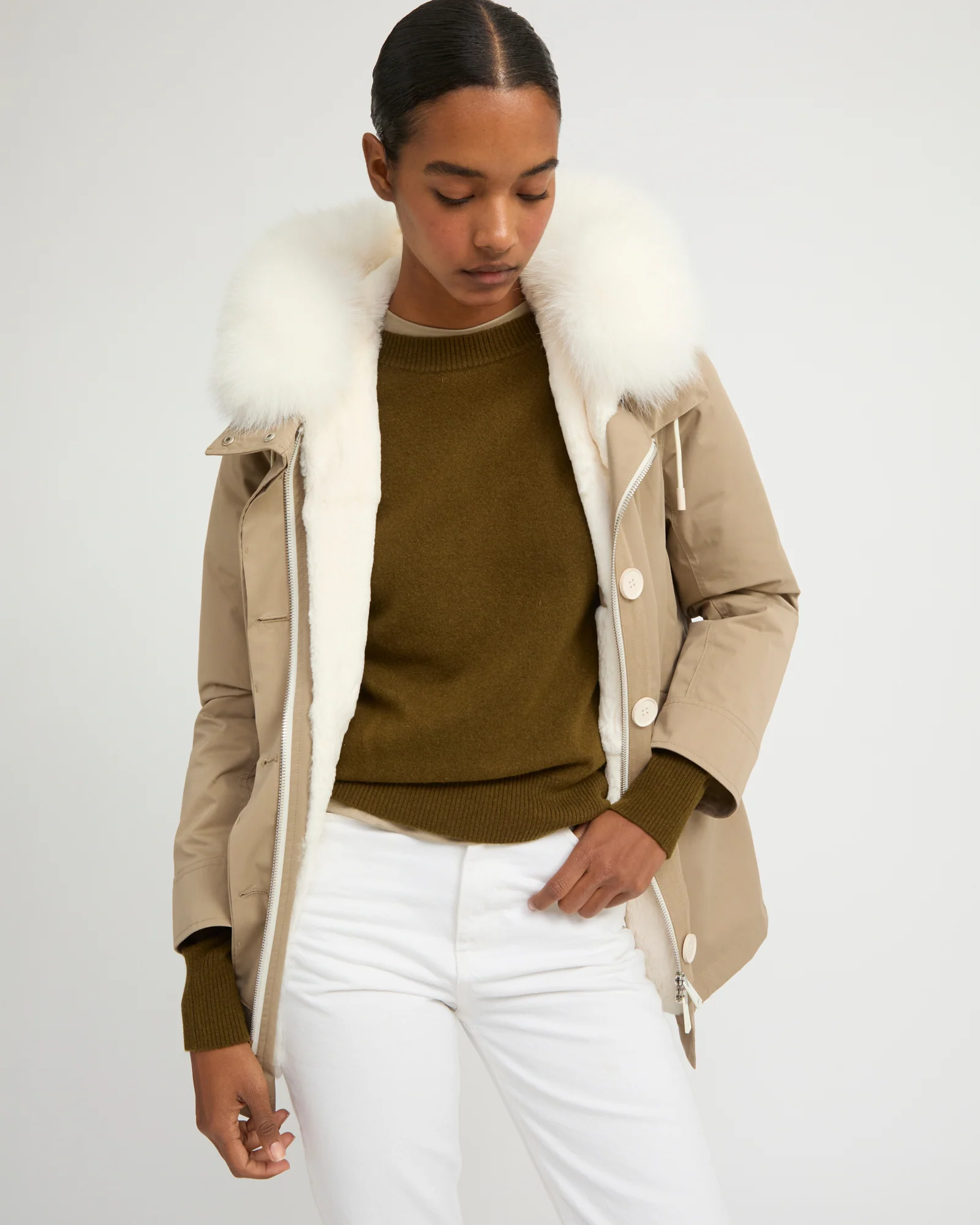 Parka Iconique courte en coton mélangé imperméable avec fourrure de renard et lapin - Image 4