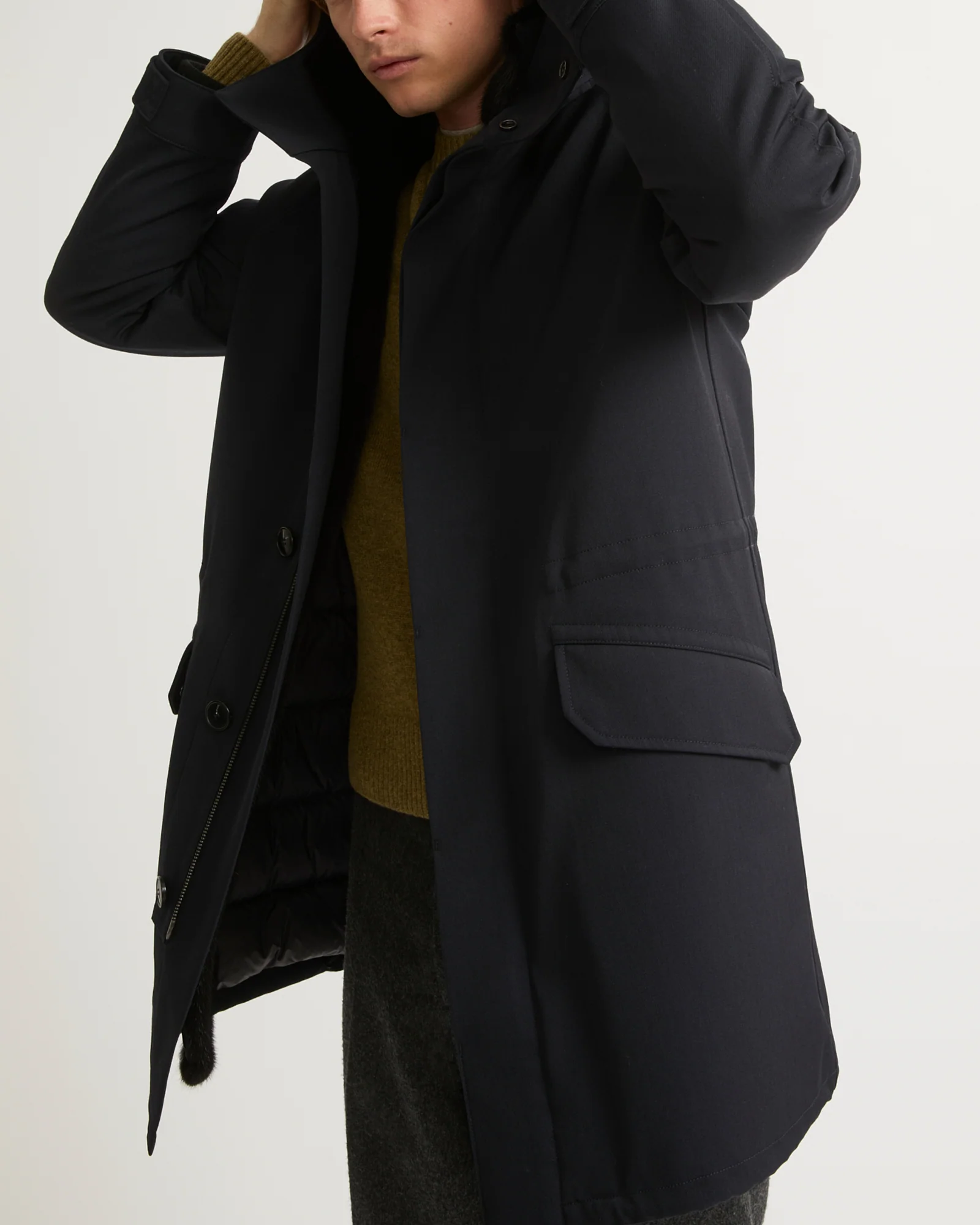 Parka regular en lainage technique imperméable et fourrure de vison - Image 3