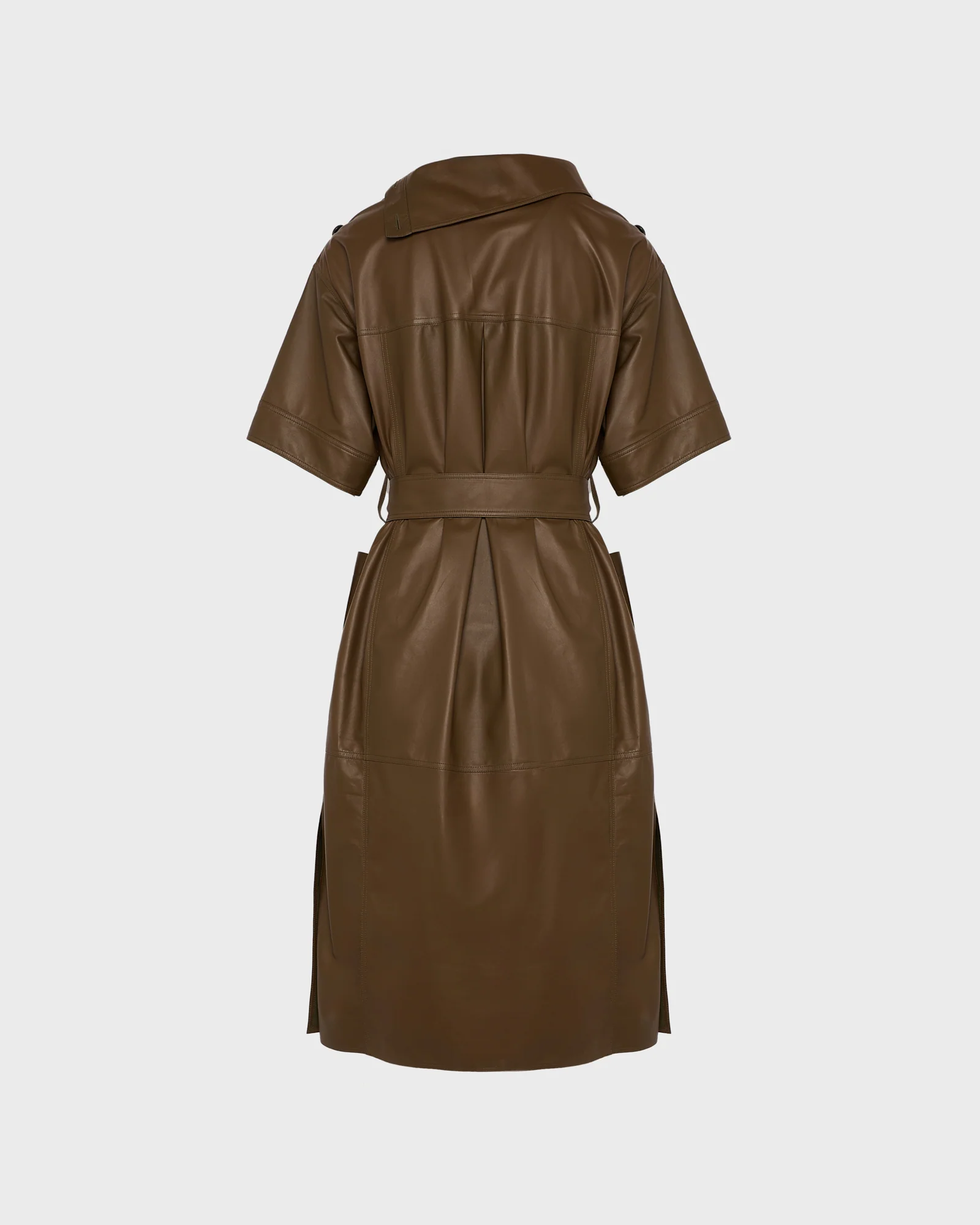 Robe ceinturée à col asymétrique en cuir - Image 5