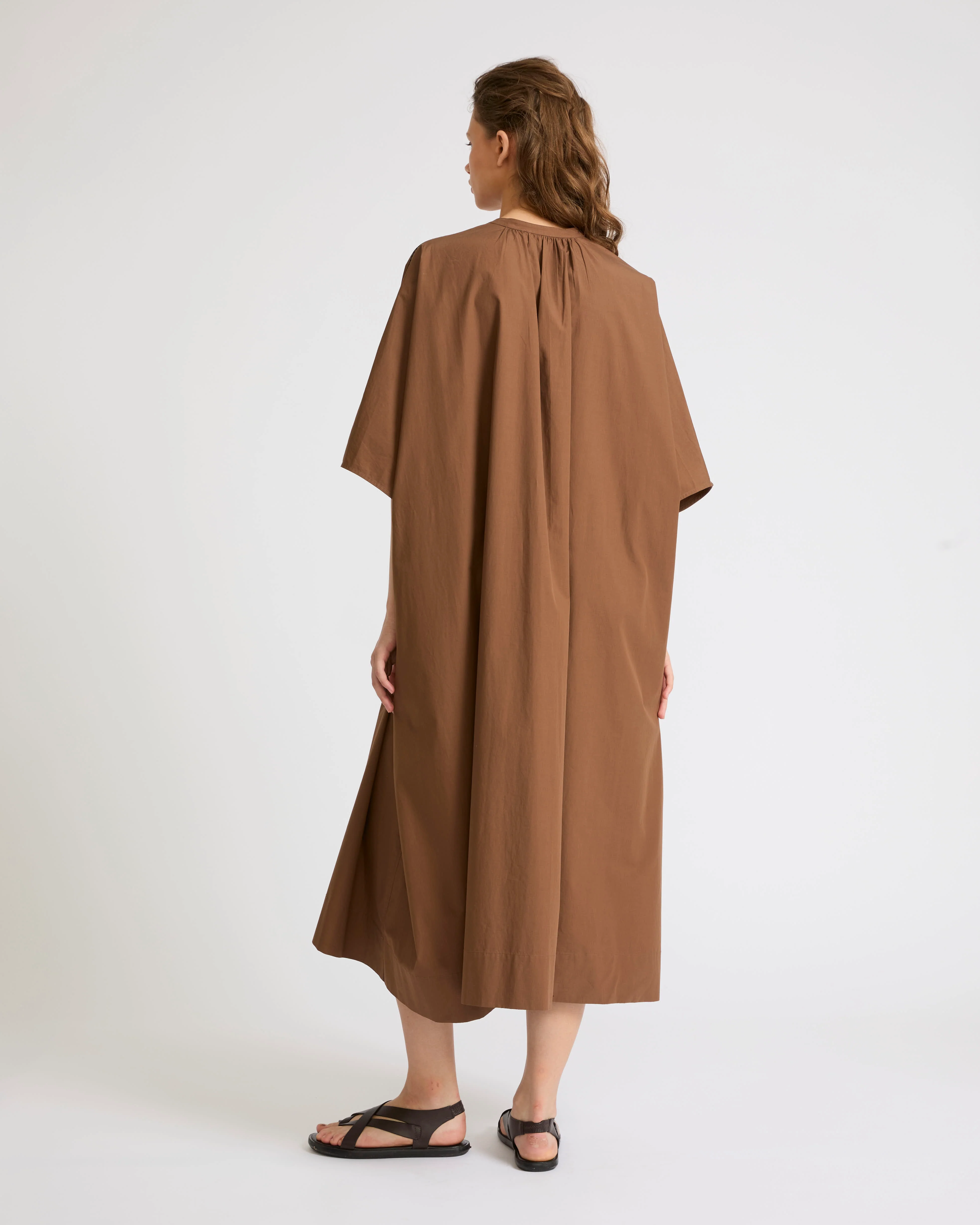 Robe kaftan en popeline de coton avec inserts de cuir - Image 4